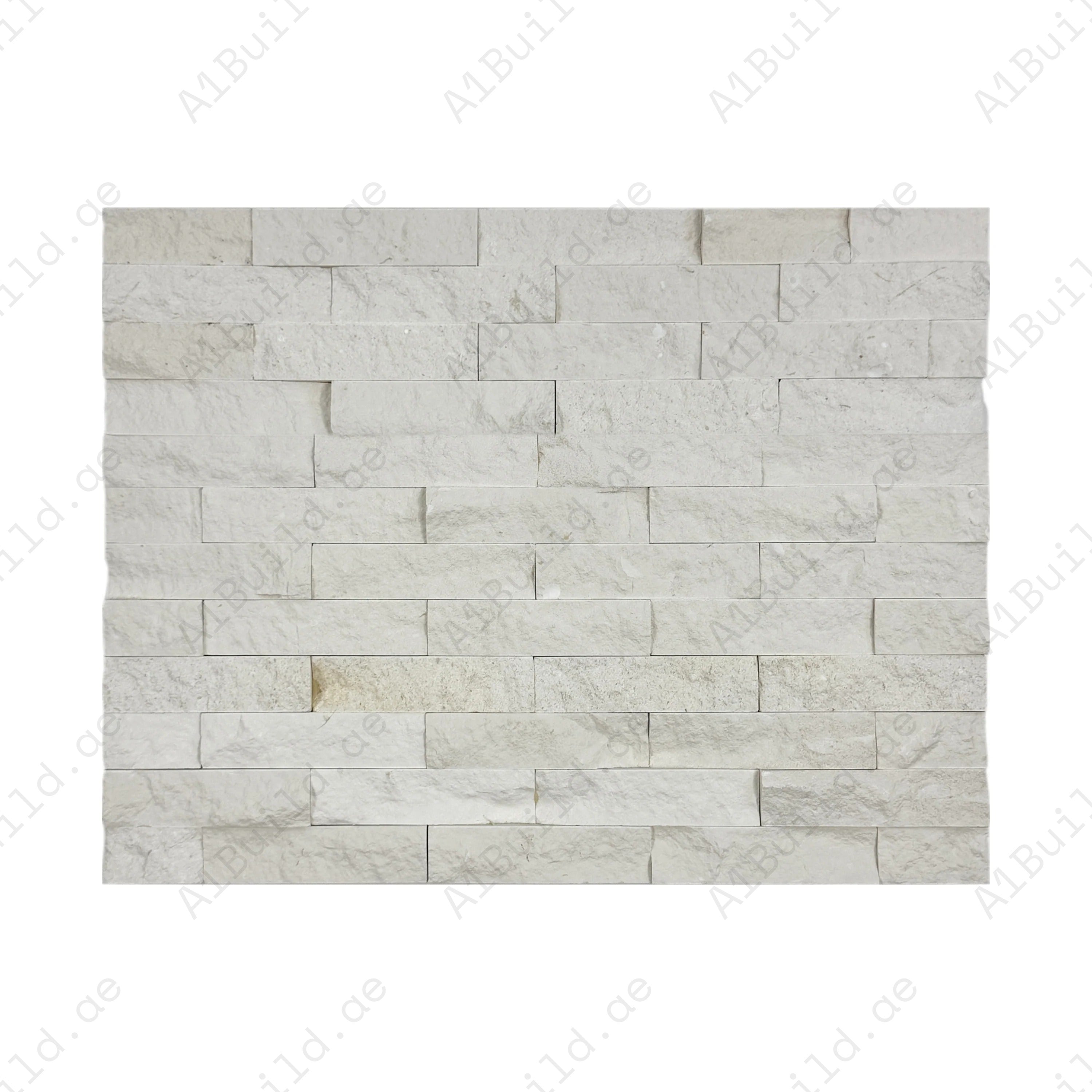 Brighten spaces with Luxe Aura White Split Limestone wall cladding. Durable slate stone 150x600mm, 4 lines/sheet; ideal for interior, facades and feature walls.