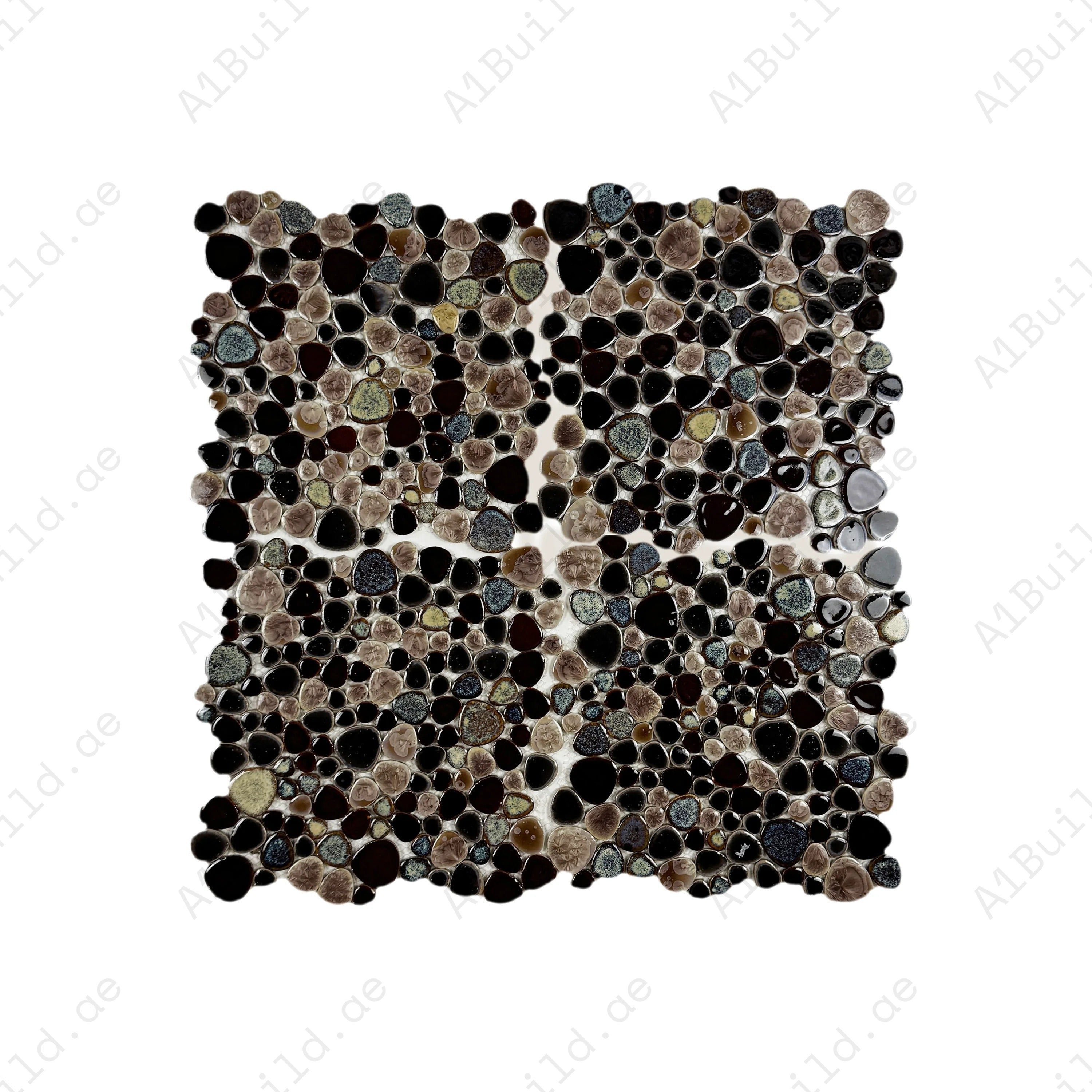 Brown mixed round ice crack porcelain mosaic tile for walls, bathrooms, and kitchens. Durable, water-resistant, and stylish for modern decorative interiors.