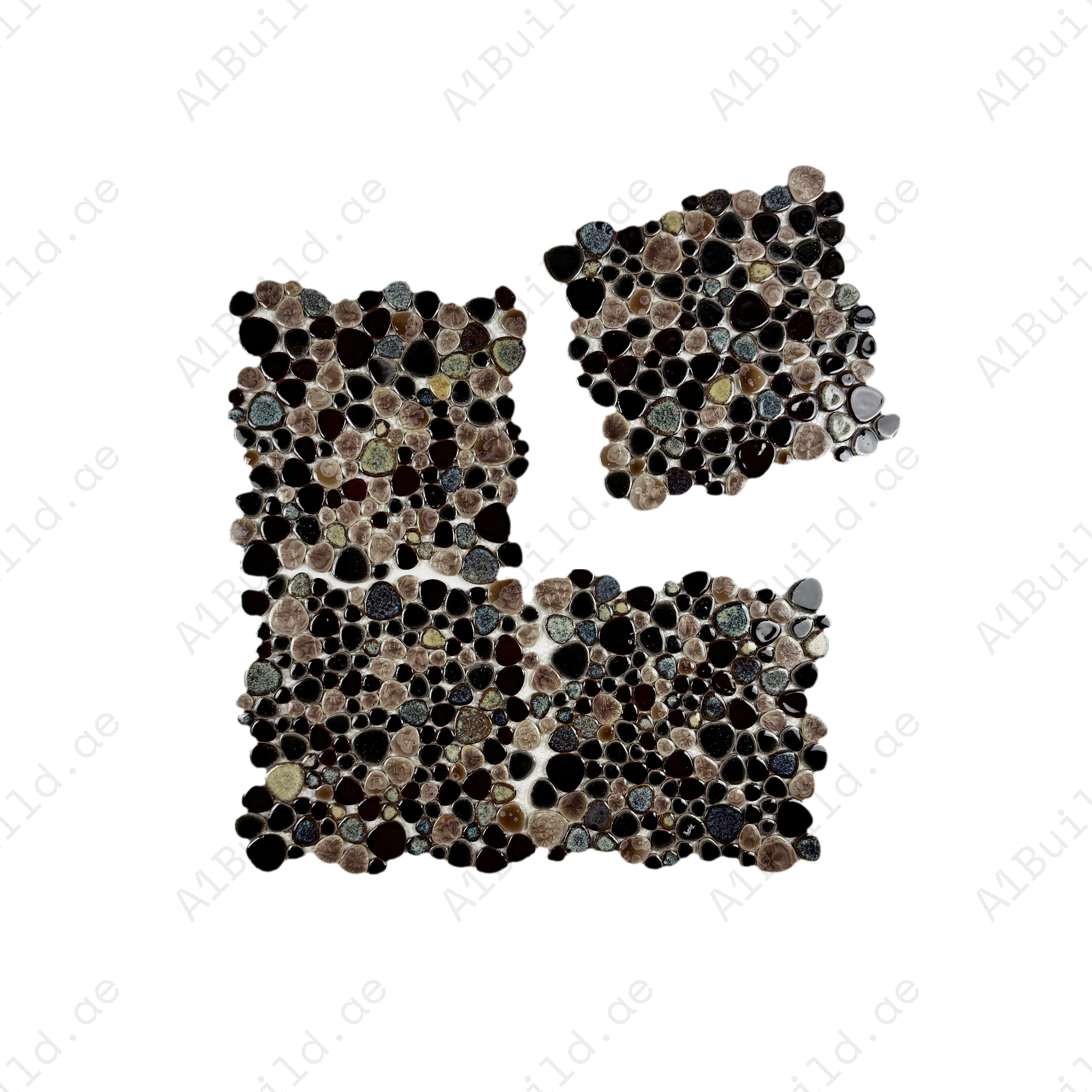 Brown mixed round ice crack porcelain mosaic tile for walls, bathrooms, and kitchens. Durable, water-resistant, and stylish for modern decorative interiors.