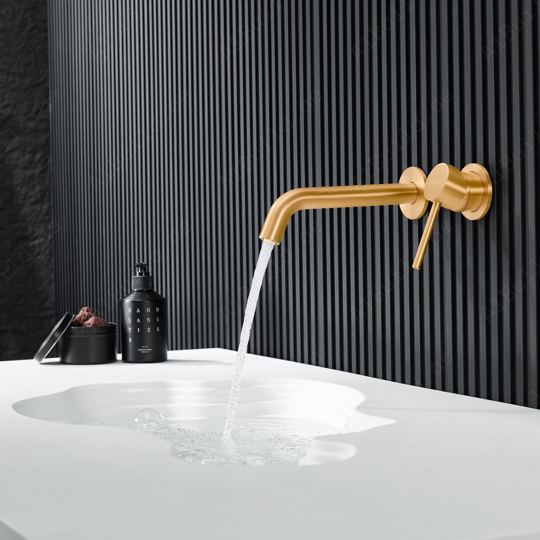 Brushed Gold Wall-Mounted Two-Hole Basin Mixer1