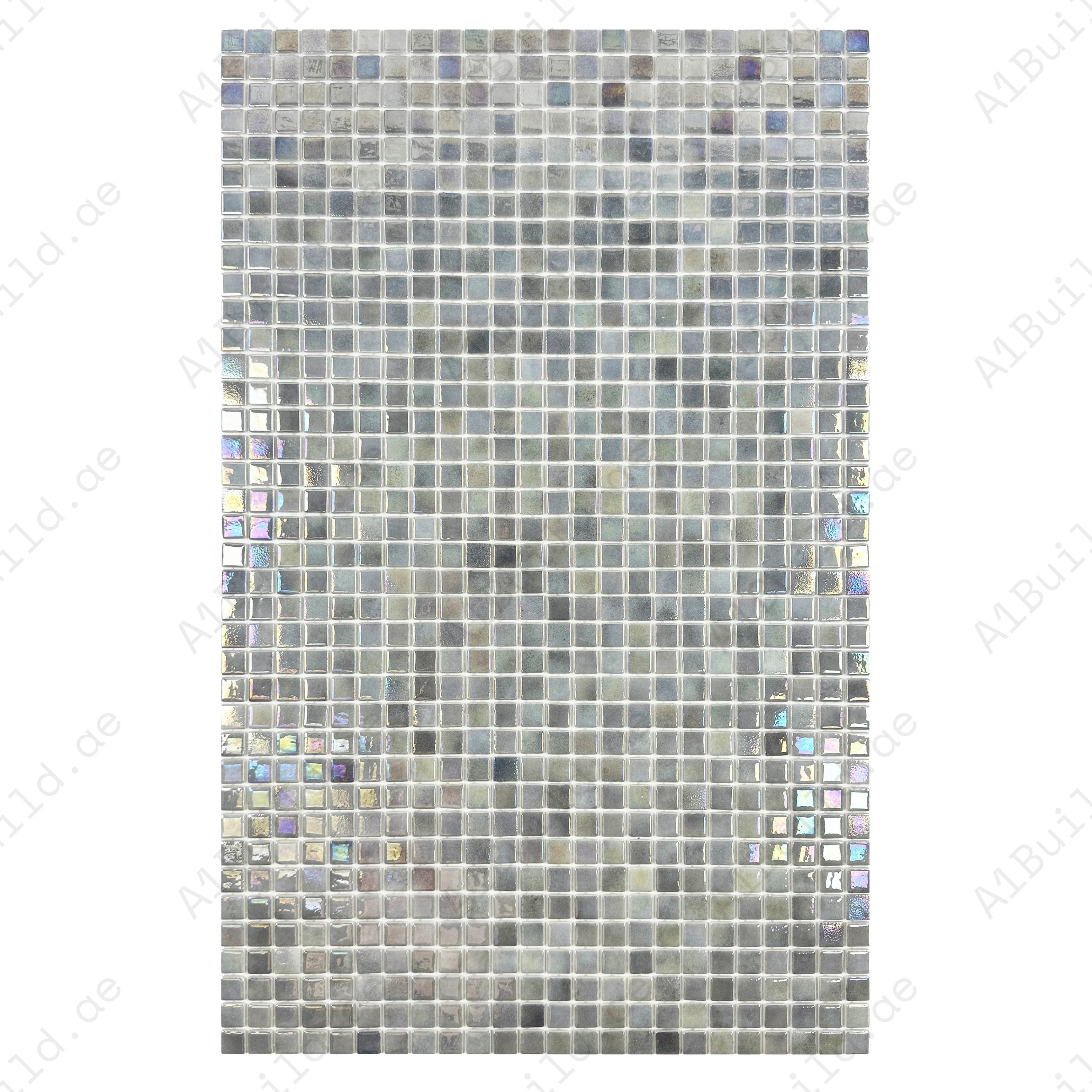 Buy Light Grey Iridescent Recycled Glass Mosaic Tiles – eco-friendly, durable, UV & slip-resistant. Perfect for swimming pools, spas, water features & walls.