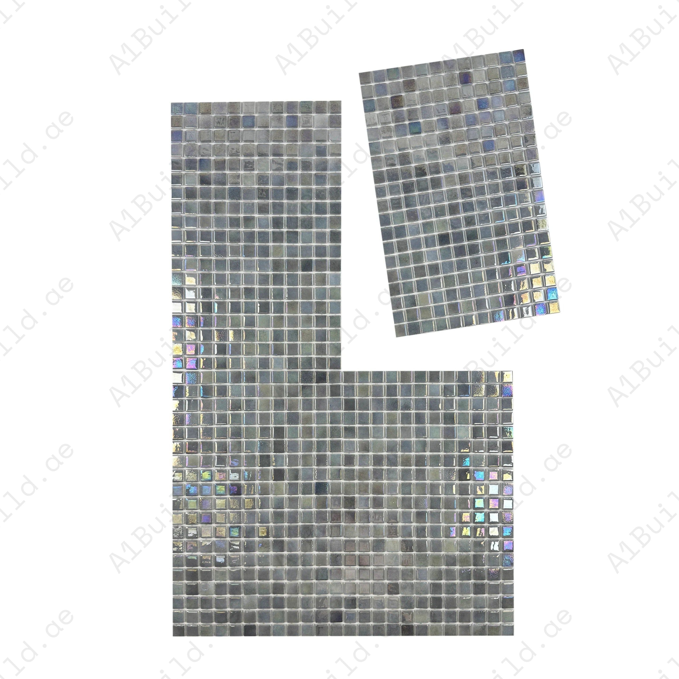 Buy Light Grey Iridescent Recycled Glass Mosaic Tiles – eco-friendly, durable, UV & slip-resistant. Perfect for swimming pools, spas, water features & walls.