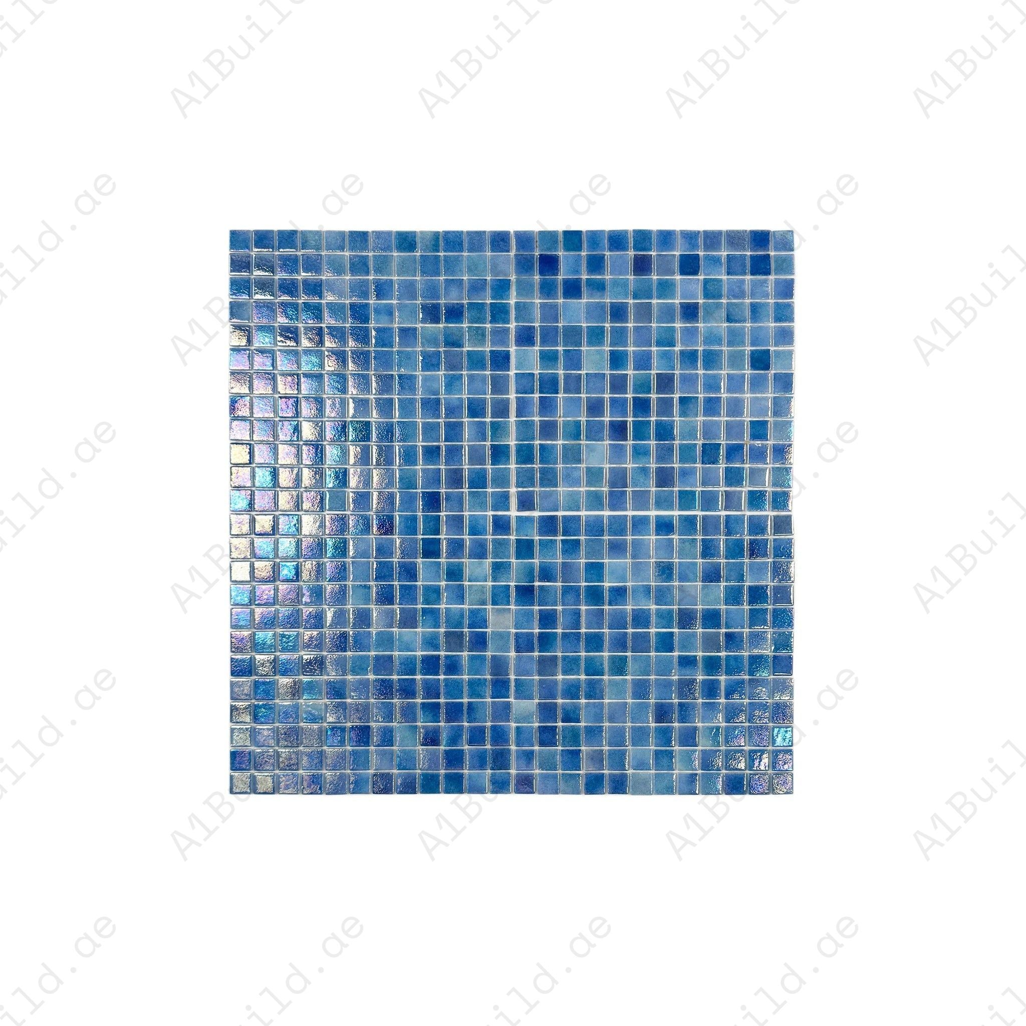 Buy Teal Blue Iridescent Recycled Glass Mosaic Tiles – eco-friendly, durable, UV & slip-resistant. Perfect for swimming pools, spas, water features & walls.