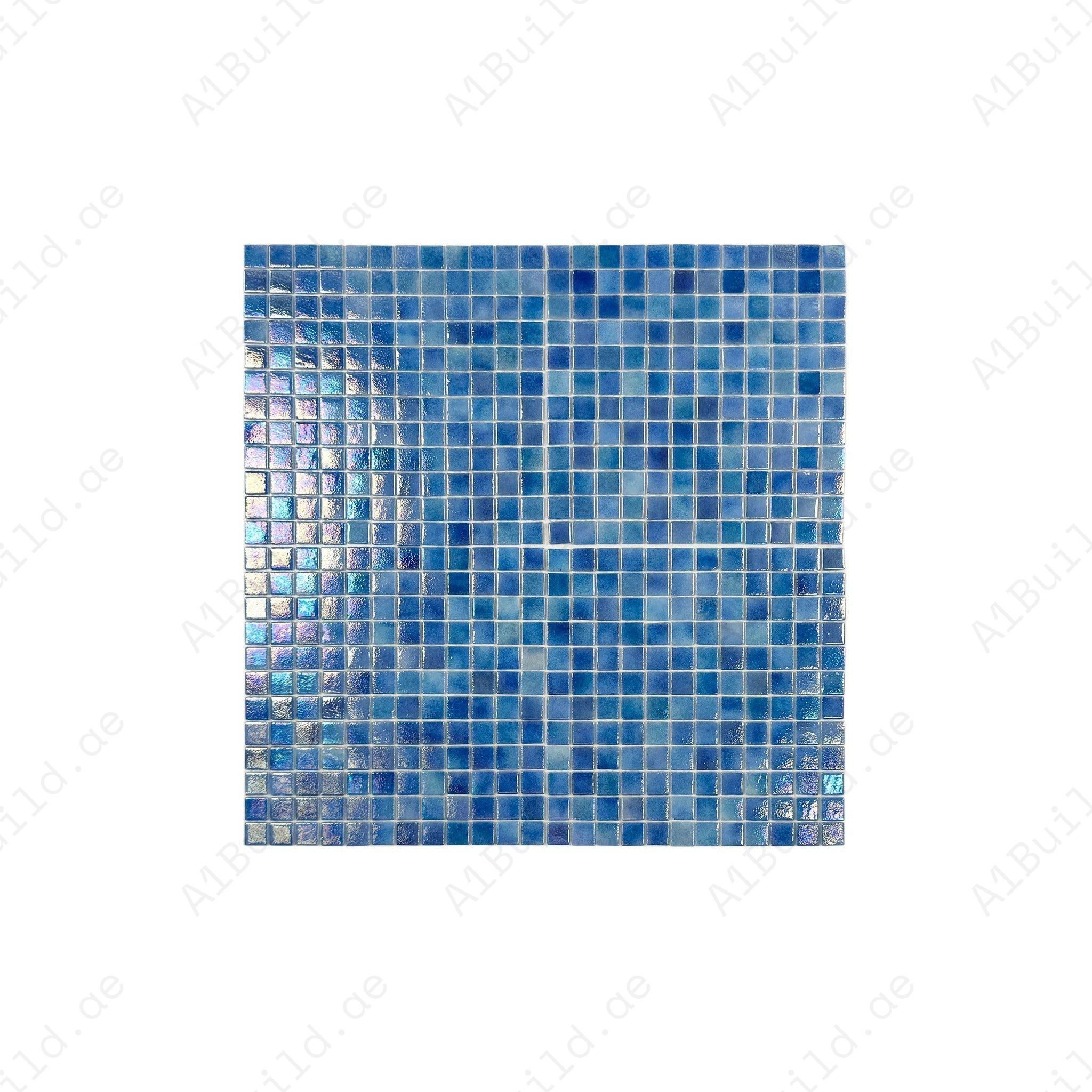 Buy Teal Blue Iridescent Recycled Glass Mosaic Tiles – eco-friendly, durable, UV & slip-resistant. Perfect for swimming pools, spas, water features & walls.