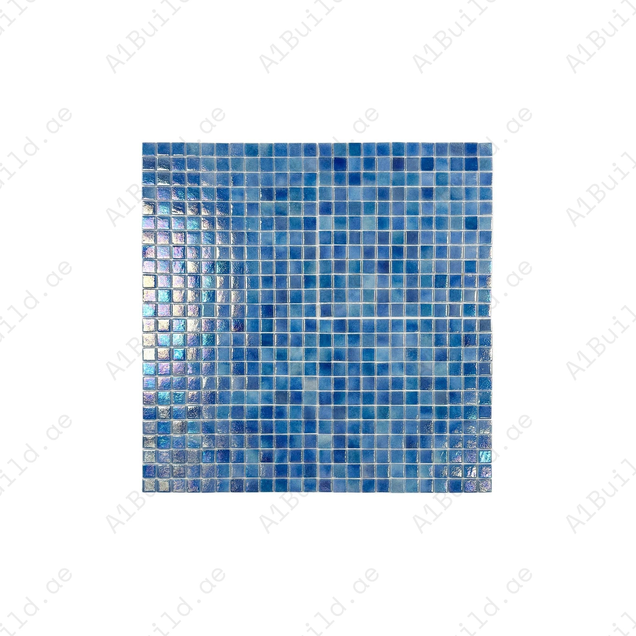 Buy Teal Blue Iridescent Recycled Glass Mosaic Tiles – eco-friendly, durable, UV & slip-resistant. Perfect for swimming pools, spas, water features & walls.