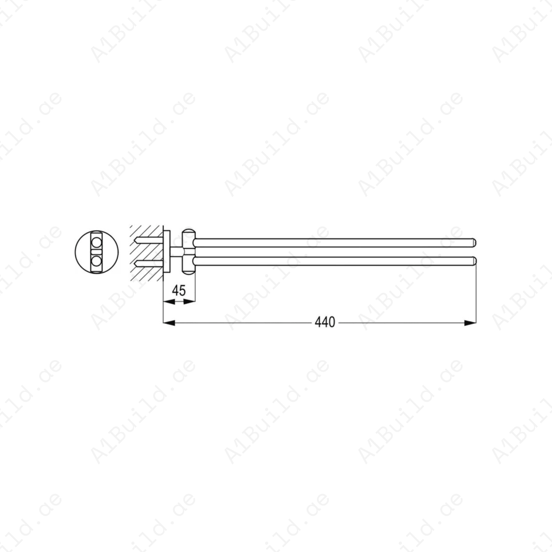 CALIBER Brass Adjustable Double Towel Bar in Chrome | Wall Fastening