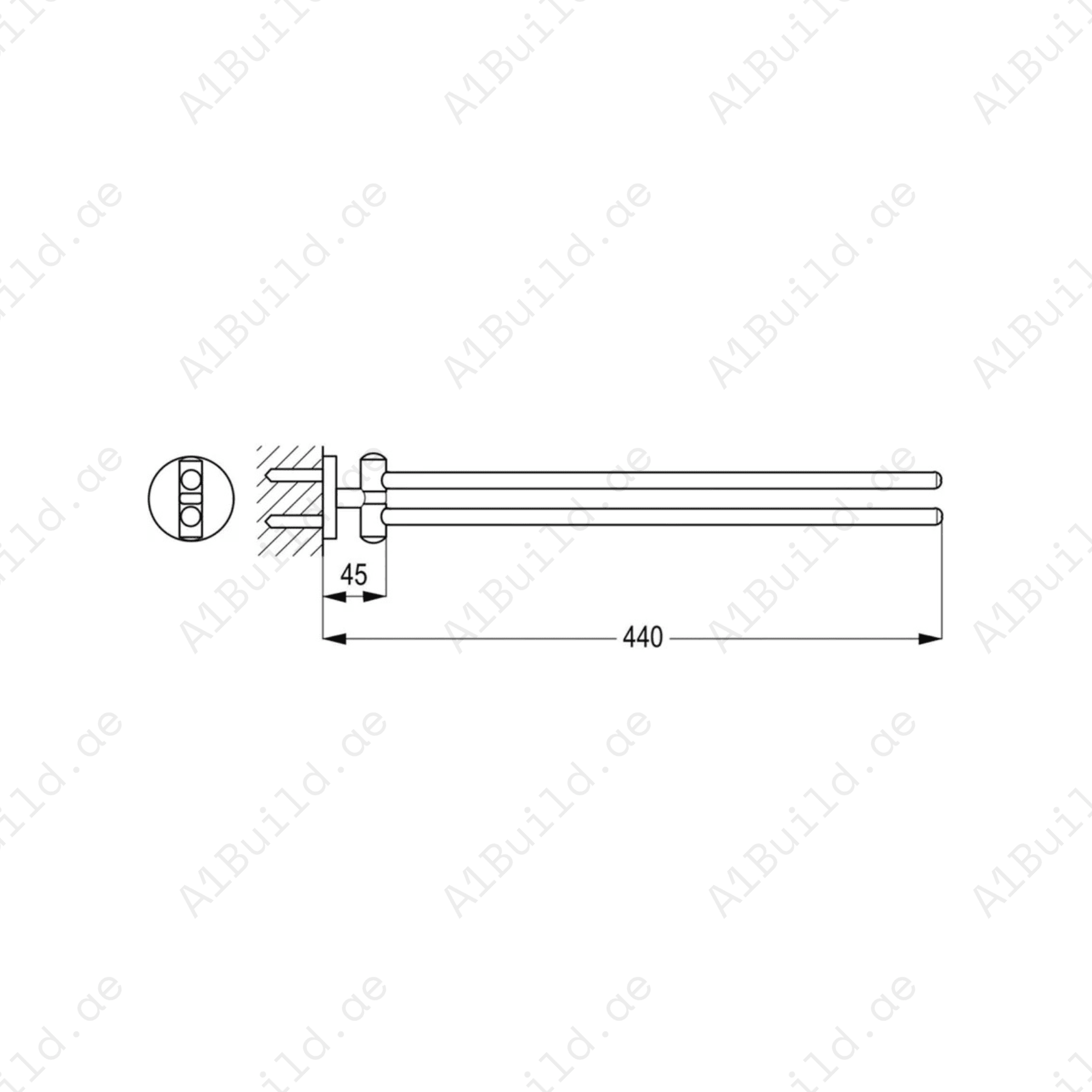 CALIBER Brass Adjustable Double Towel Bar in Chrome | Wall Fastening