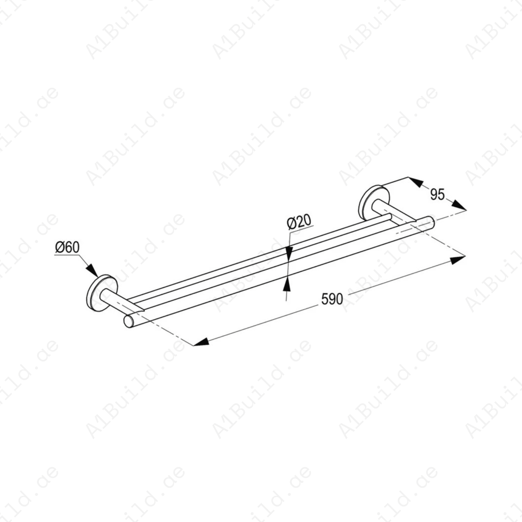 CALIBER Double Towel Bar in Chrome | Wall Fastening with Screws & Dowels