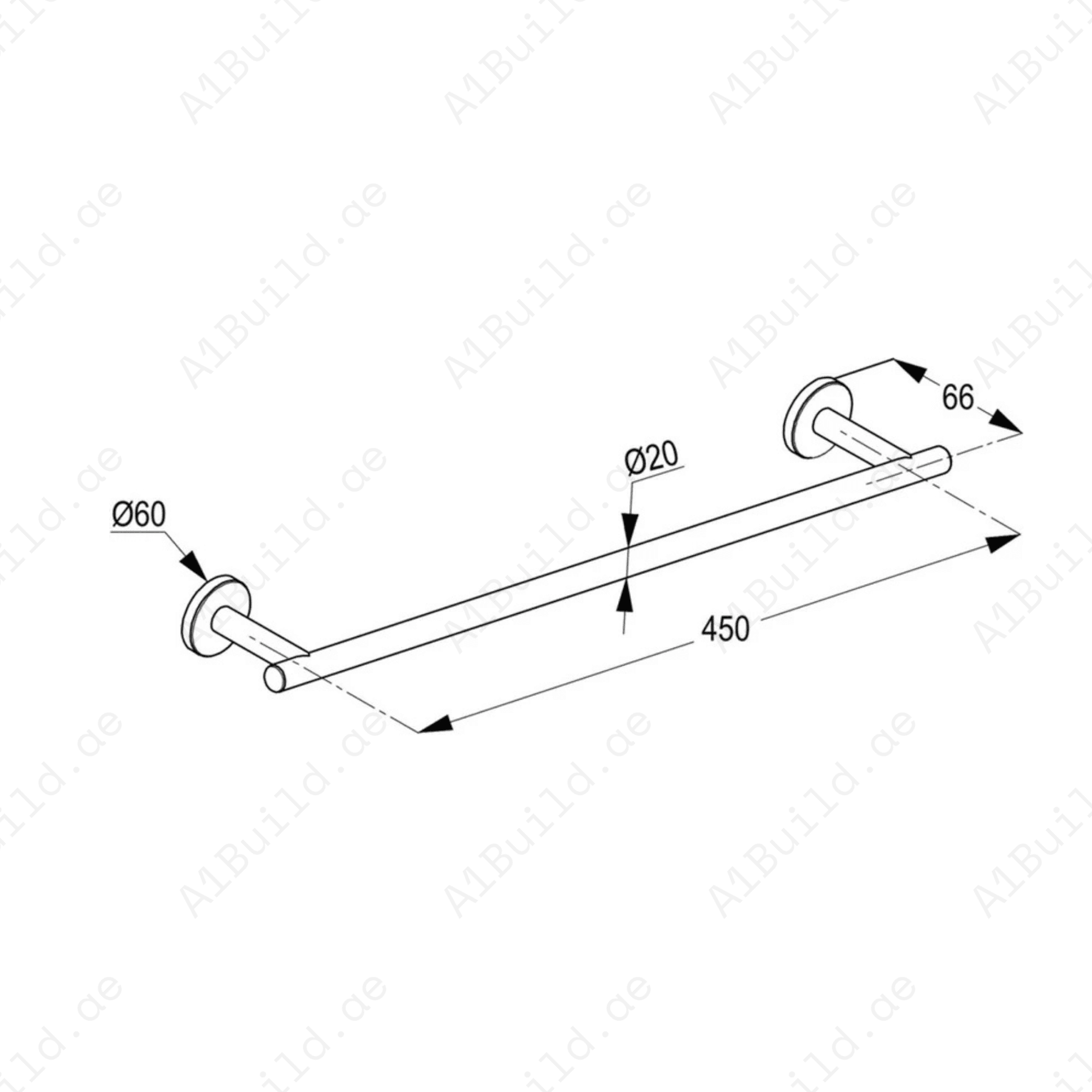 CALIBER Chrome Single Towel Bar | Wall Fastening with Screws & Dowels