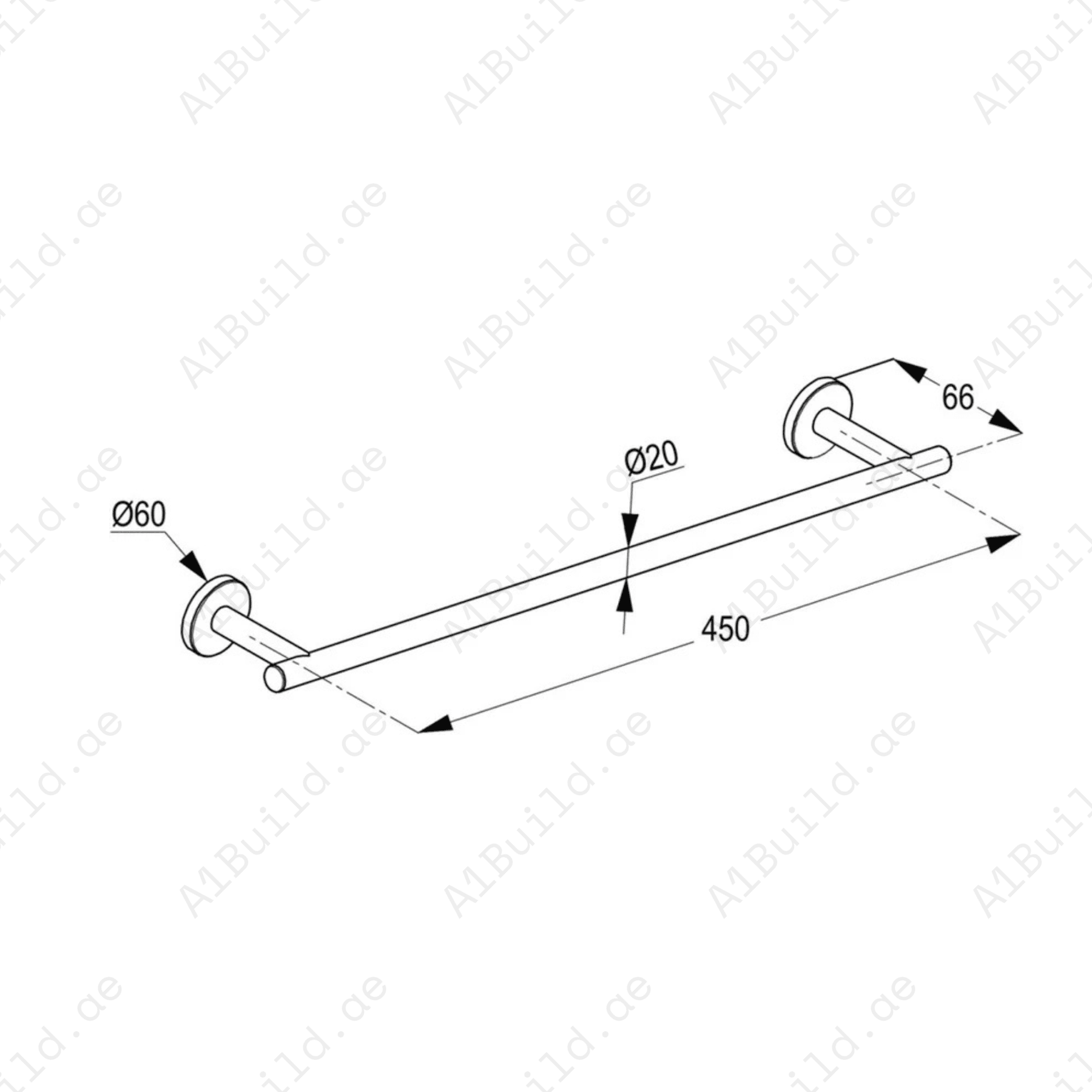 CALIBER Chrome Single Towel Bar | Wall Fastening with Screws & Dowels