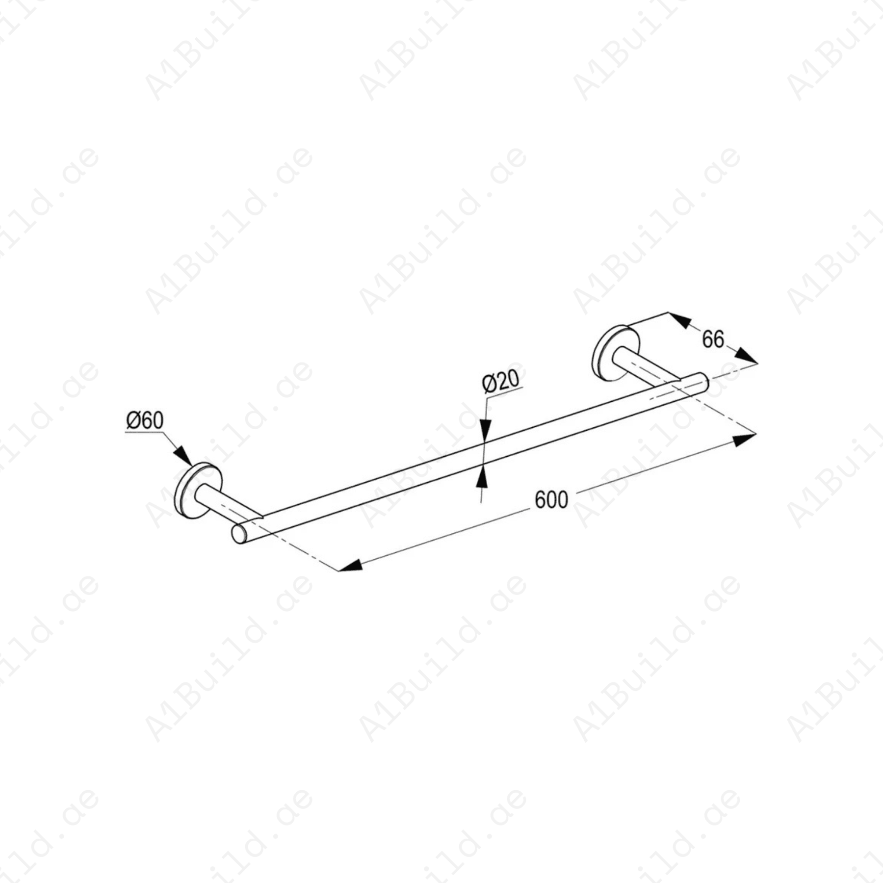 CALIBER Single Towel Bar in Chrome | Wall Fastening with Screws & Dowels