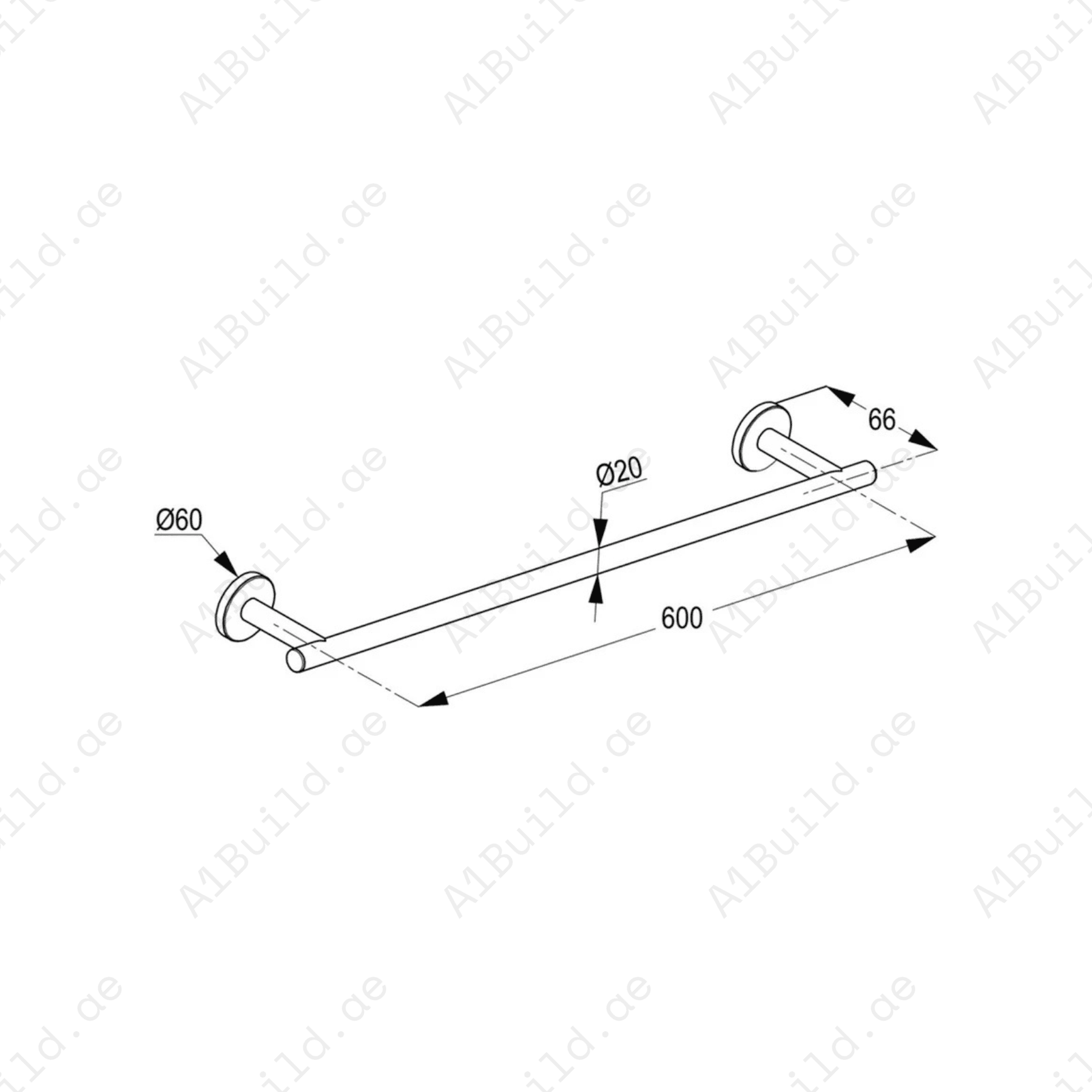 CALIBER Single Towel Bar in Chrome | Wall Fastening with Screws & Dowels