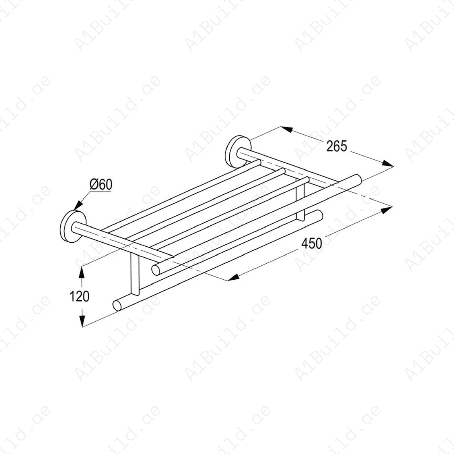 CALIBER Towel Shelf with Towel Bar in Chrome | Wall Fastening Design
