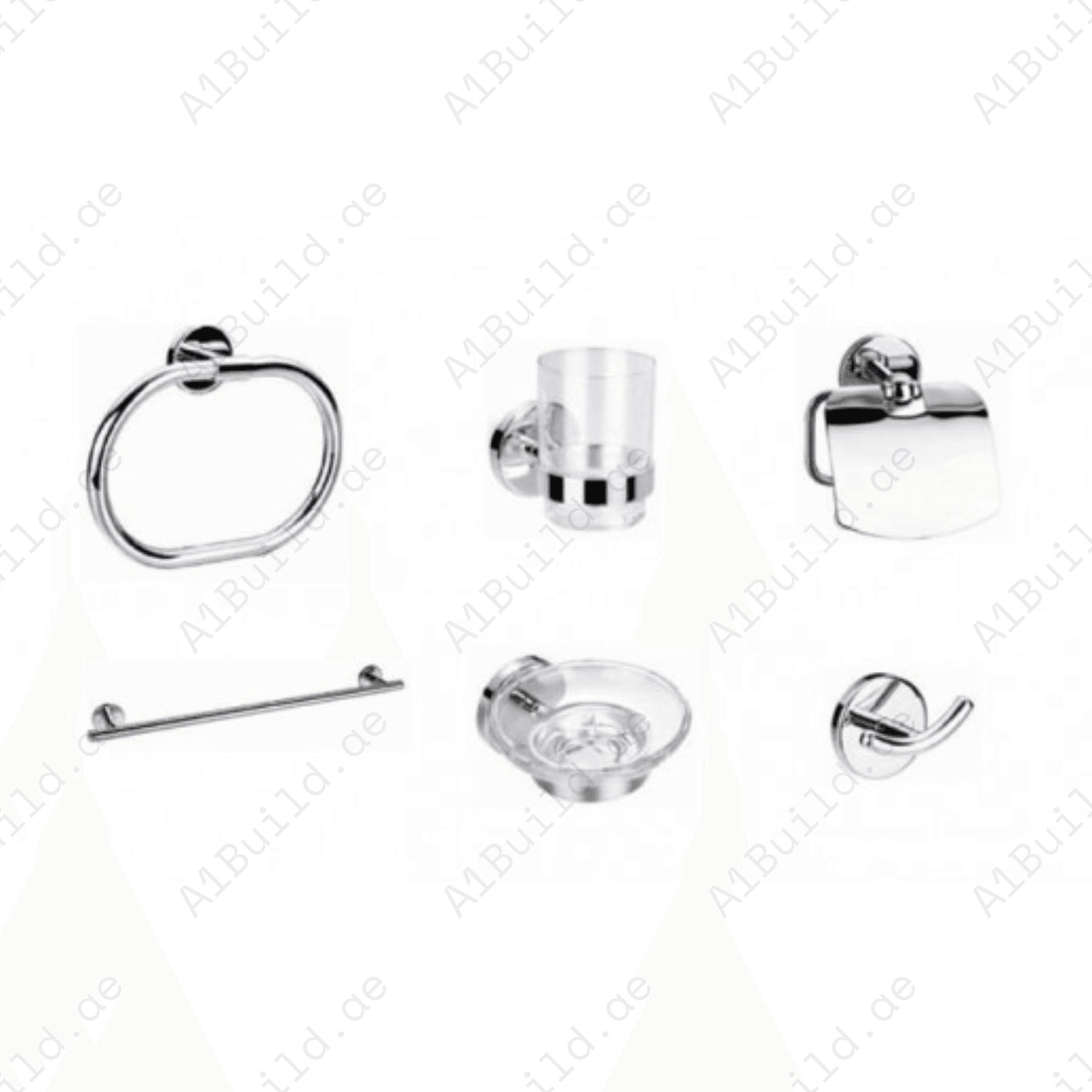 CALIBER Bathroom Accessories Set (6 Pcs) - Chrome Finish, Durable Design