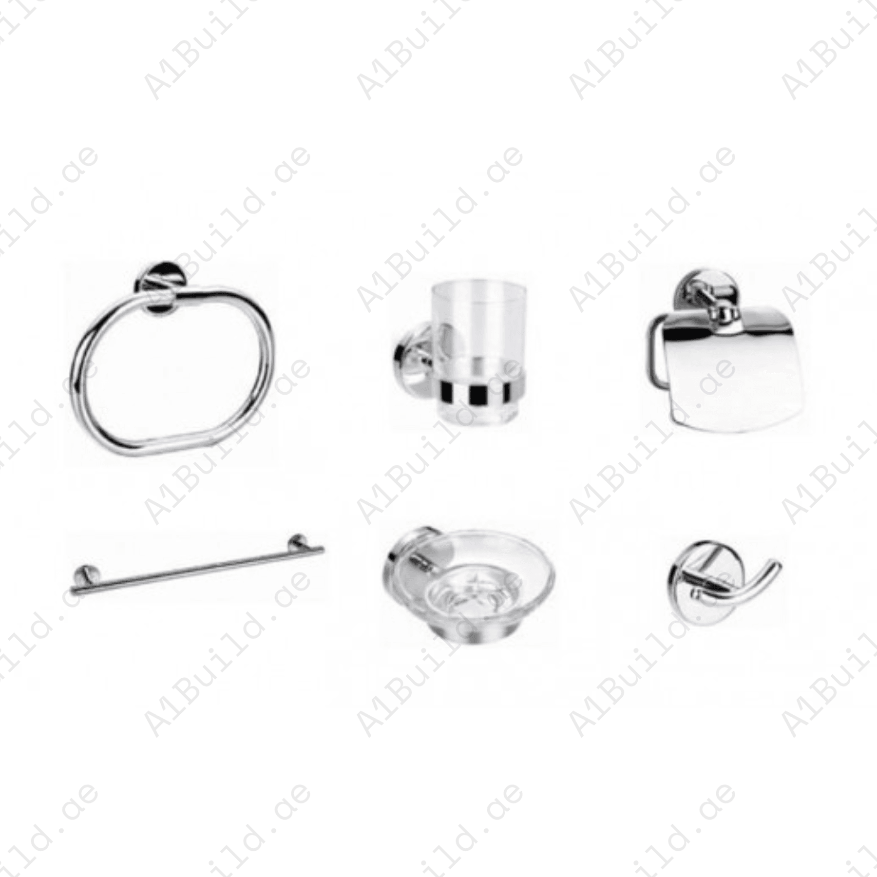 CALIBER Bathroom Accessories Set (6 Pcs) - Chrome Finish, Durable Design