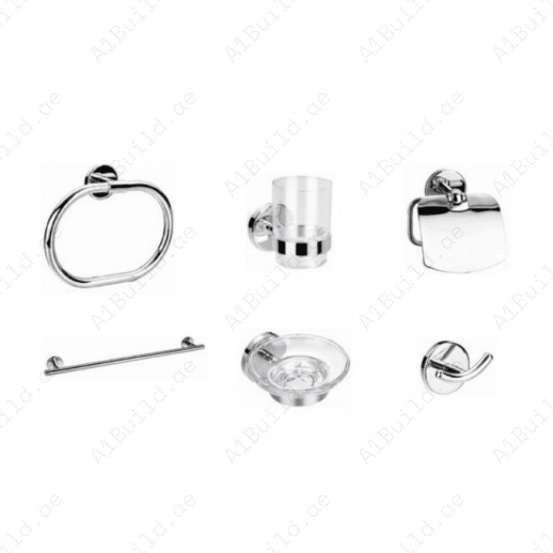 CALIBER Bathroom Accessories Set (6 Pcs) - Chrome Finish, Durable Design