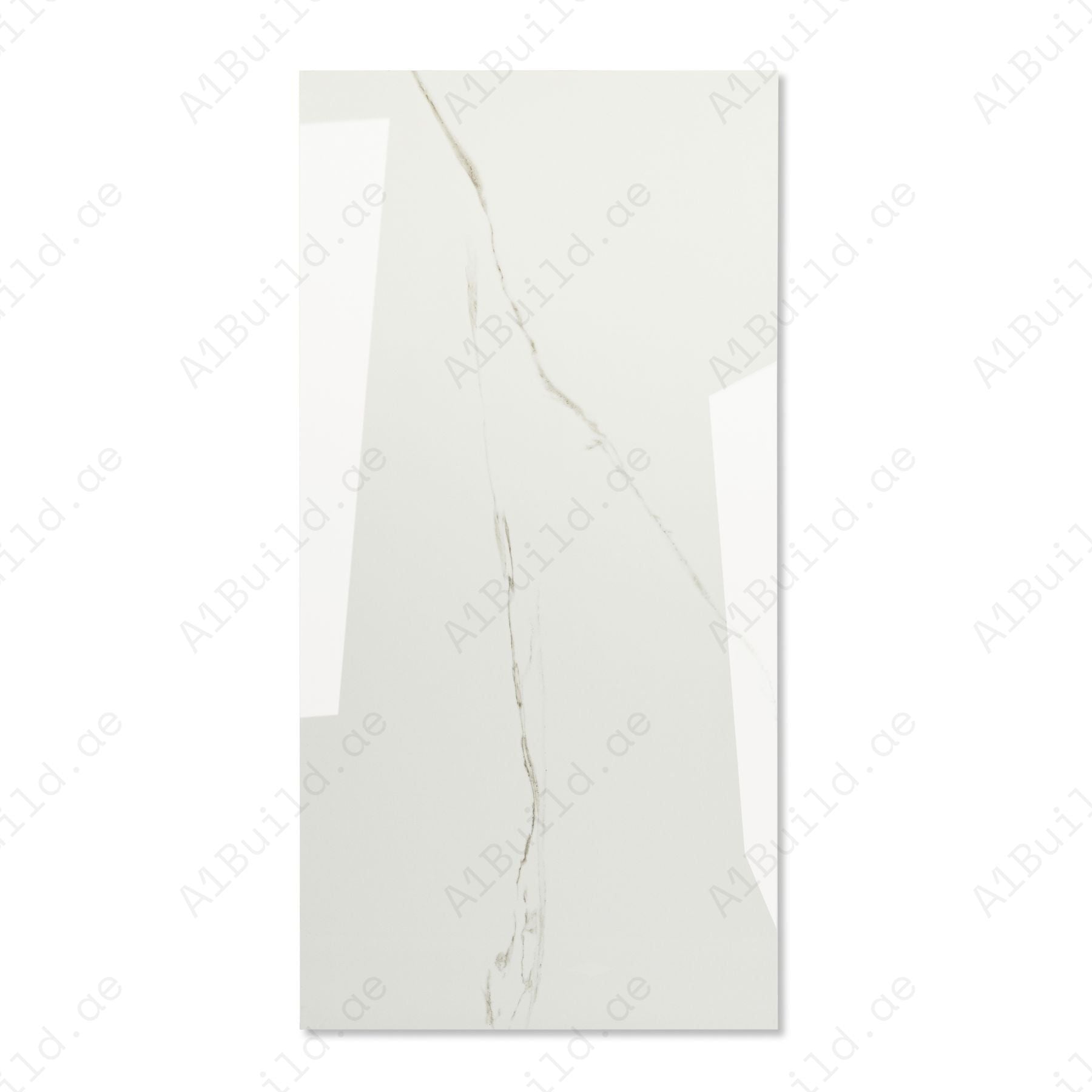 Calacatta Bianco glossy marble effect porcelain tile 60x120cm with 9mm thickness features bold veining and a refined polished finish for luxury spaces.