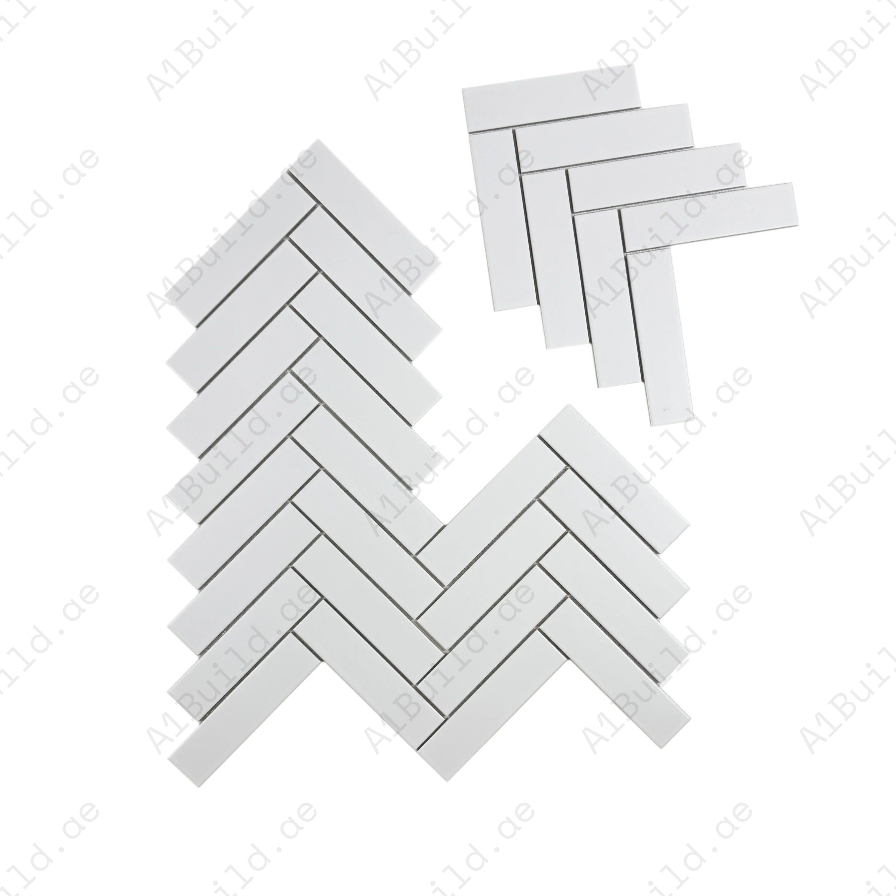 Carrara Lumina Pure White Herringbone Porcelain Mosaic combines elegance and durability, ideal for walls, floors, and backsplashes with timeless style.