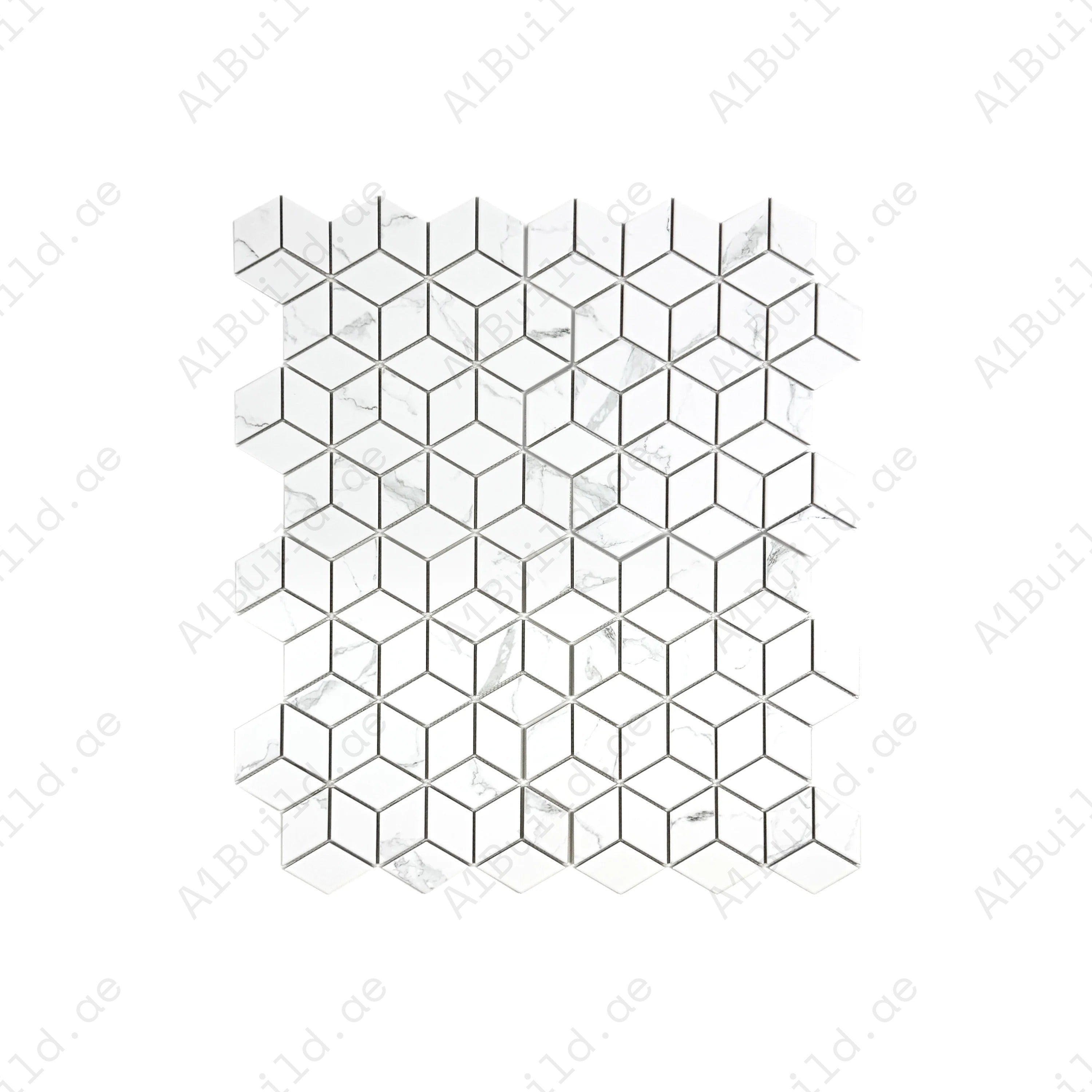 Carrara Lumina Series White Diamond Porcelain Mosaic, 48x80mm chips, timeless Carrara tones, durable & stylish for bathroom, kitchen backsplash & walls.
