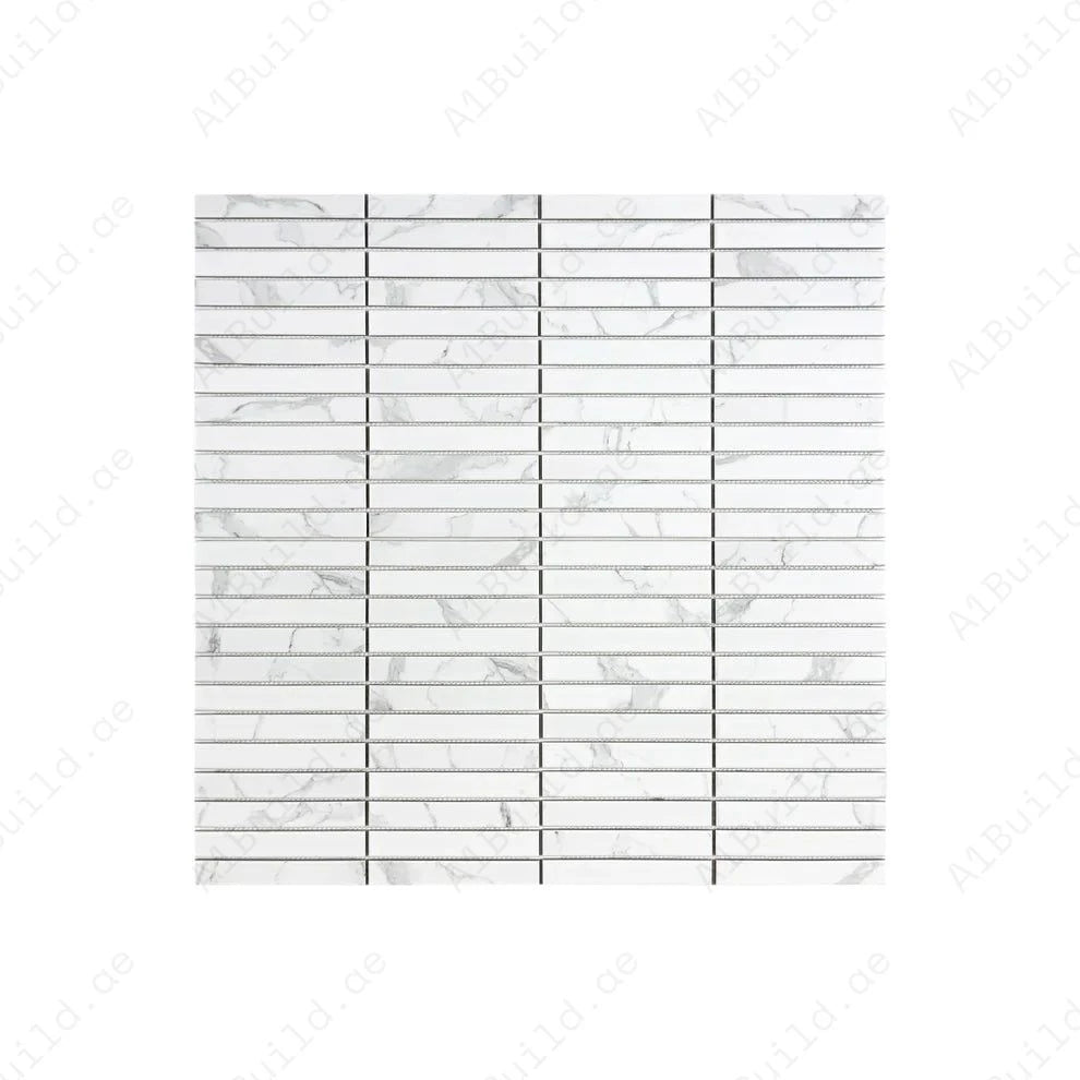 Carrara Lumina White Flat Surface Long Strip Porcelain Mosaic offers durability, elegance, and easy maintenance, ideal for walls, floors, and backsplash.
