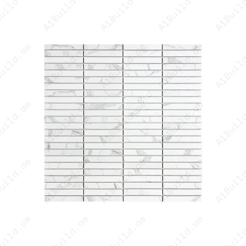 Carrara Lumina White Flat Surface Long Strip Porcelain Mosaic offers durability, elegance, and easy maintenance, ideal for walls, floors, and backsplash.