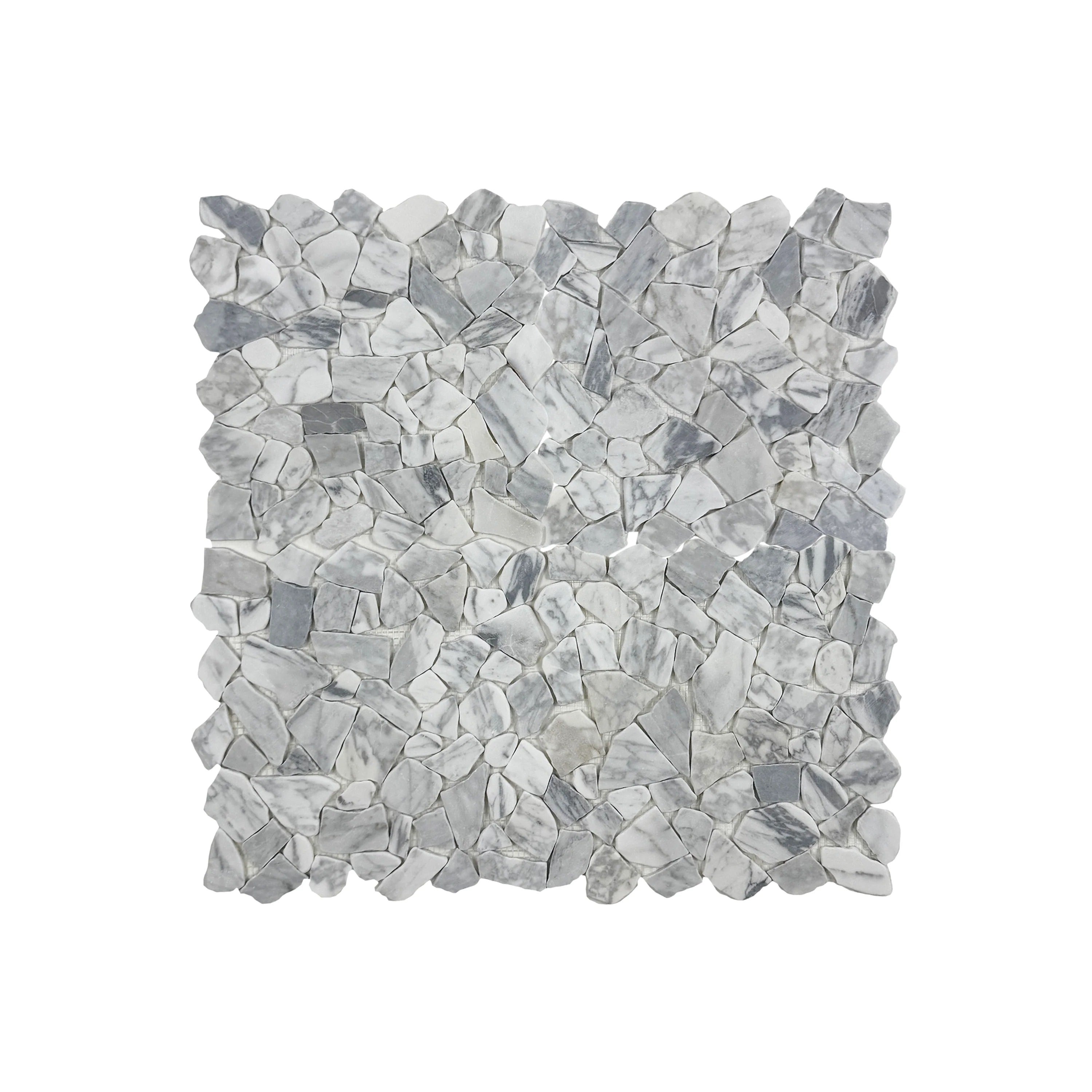 Carrara White honed irregular marble mosaic tile for walls & floors. Durable, elegant, and ideal for luxury interiors with timeless sophistication & charm.