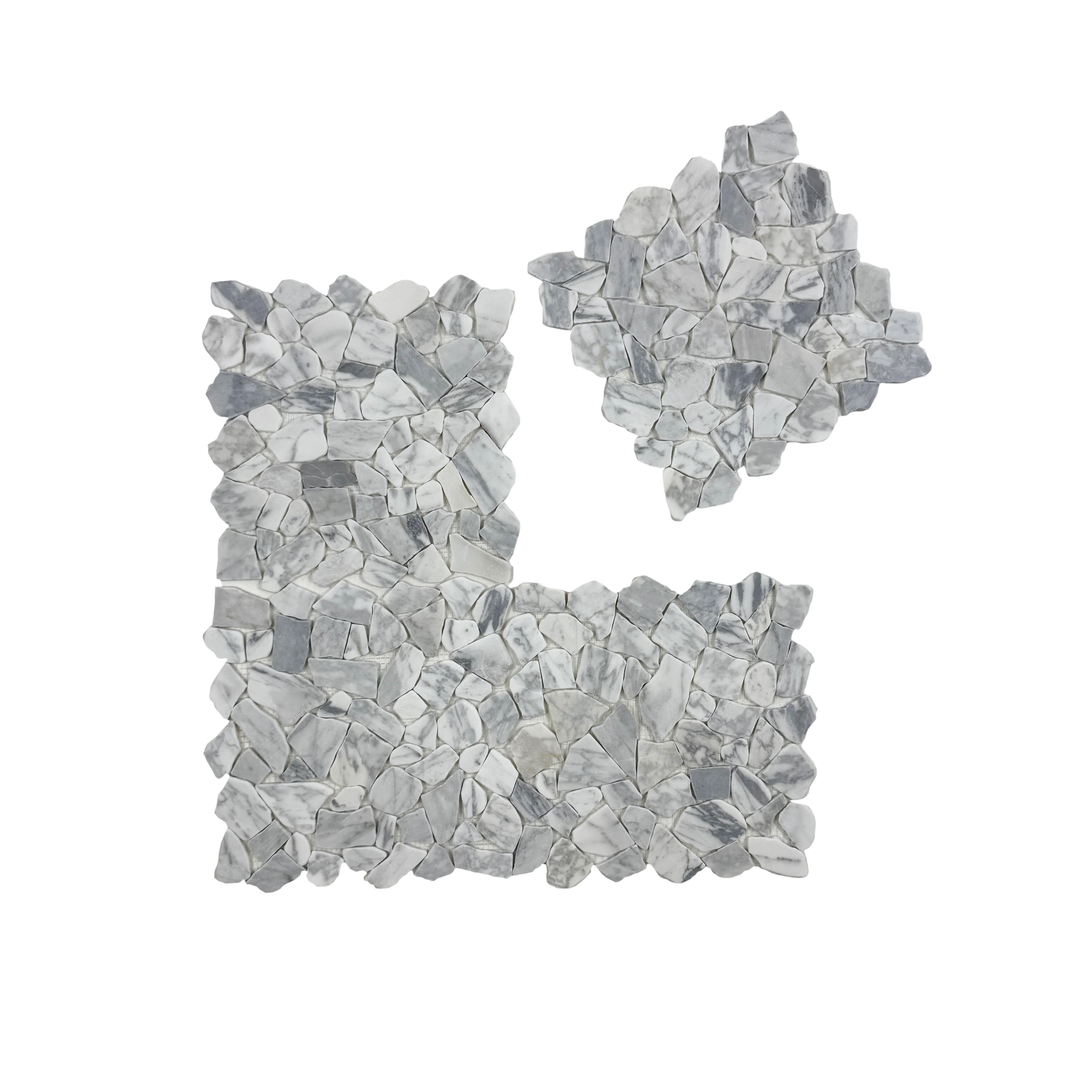 Carrara White honed irregular marble mosaic tile for walls & floors. Durable, elegant, and ideal for luxury interiors with timeless sophistication & charm.