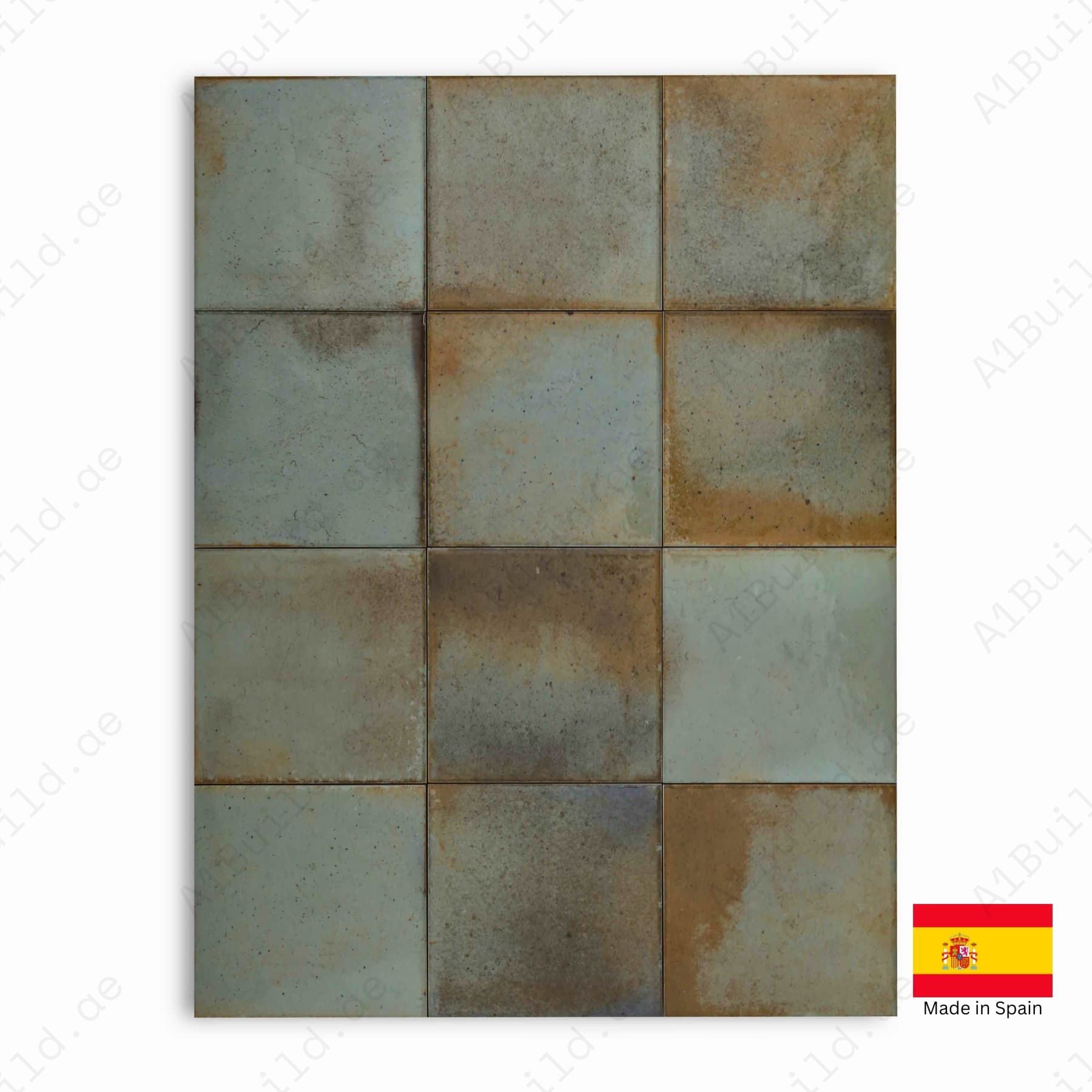Celadon glossy 15x15cm Spanish porcelain tiles for indoor floors, walls, and outdoor walls. Durable, stylish, and easy to maintain.