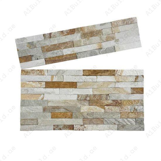 Celestial Terra Stardust White & Beige Quartz Wall Cladding 150x600 mm. Durable slate stone design, perfect for walls, fireplaces, and elegant facades.