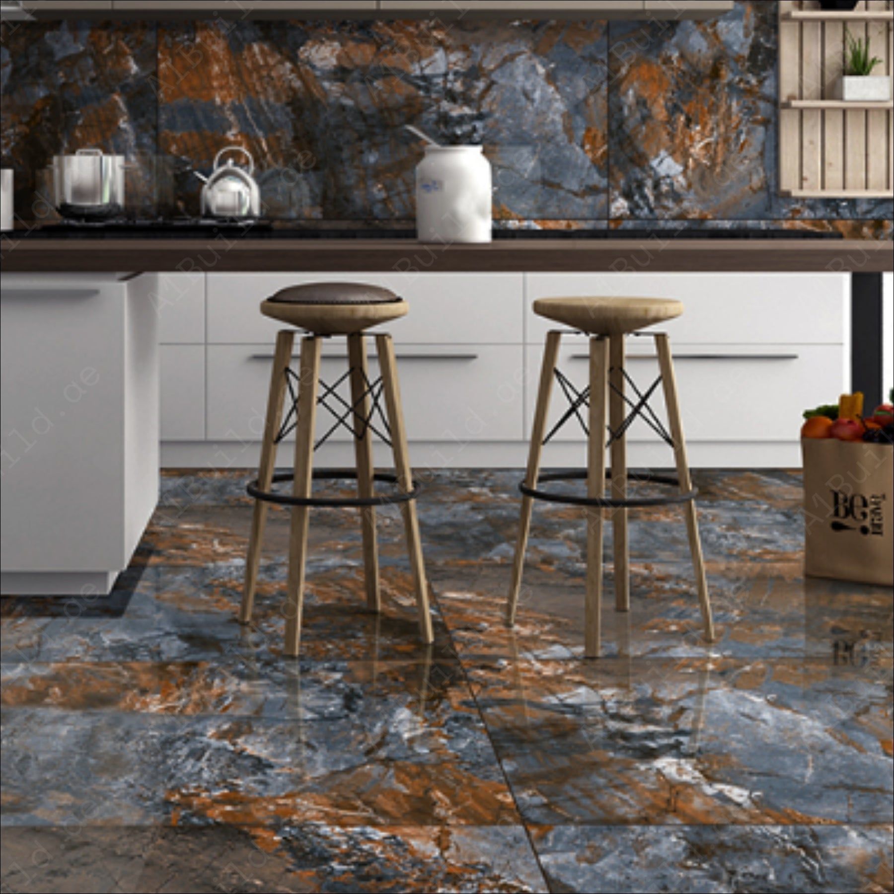 Cenefa Azul (60X120cm 09mm Random High Gloss Porcelain Indoor Floor & Wall Tiles)