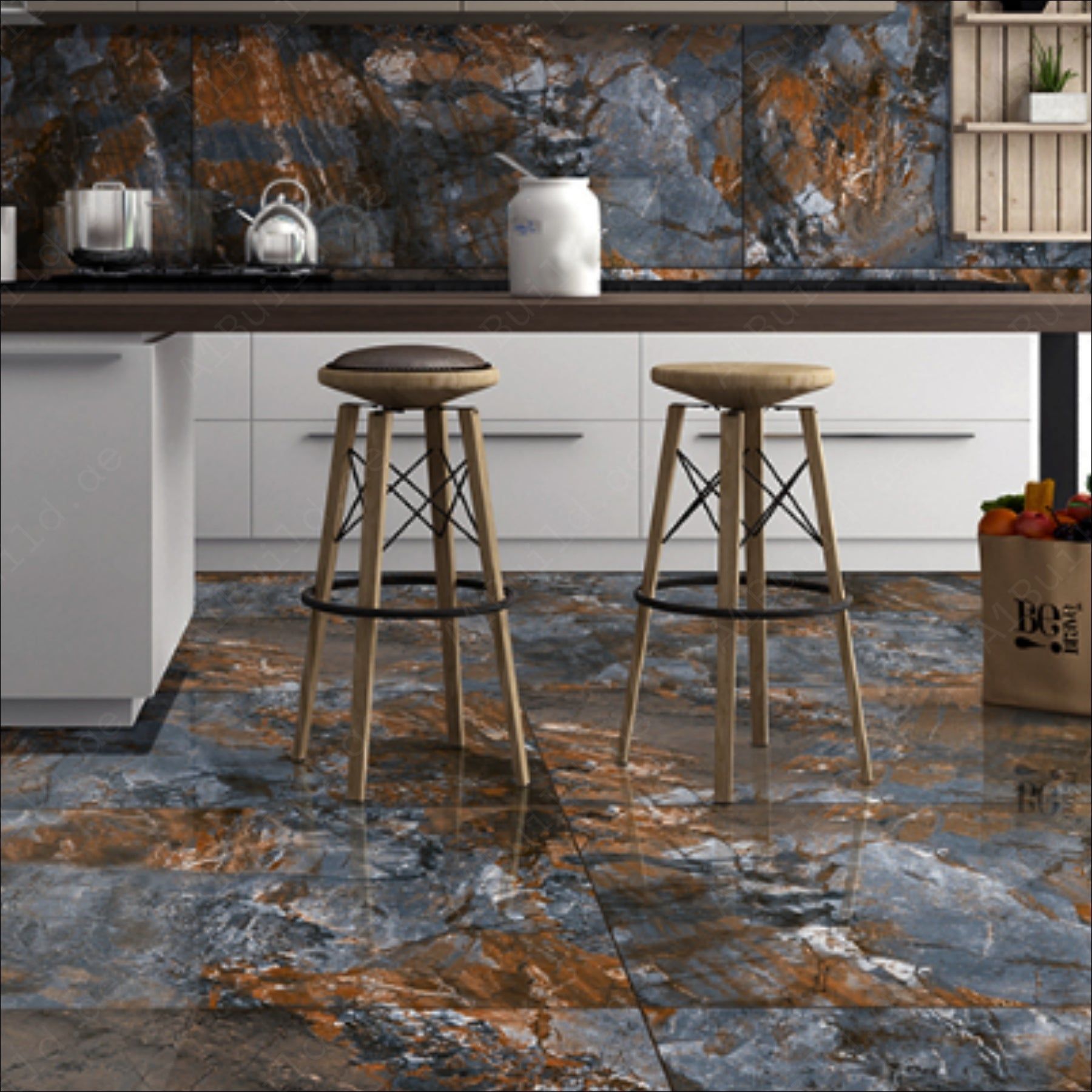 Cenefa Azul (60X120cm 09mm Random High Gloss Porcelain Indoor Floor & Wall Tiles)