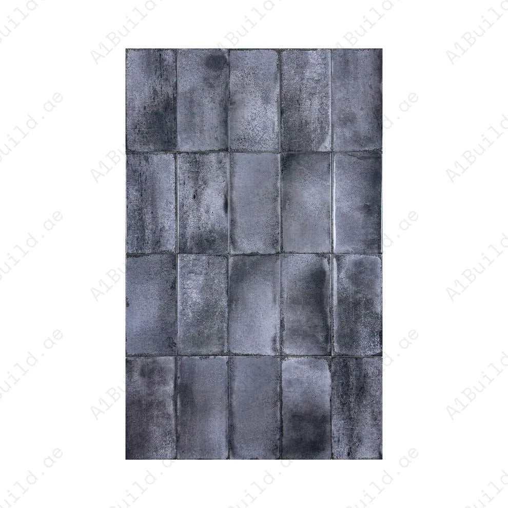 Charcoal Grey Glossy Ceramic Artisanal Tile 100x200 mm. Durable, water-resistant, and elegant design for walls, floors, kitchens, bathrooms, and interiors.