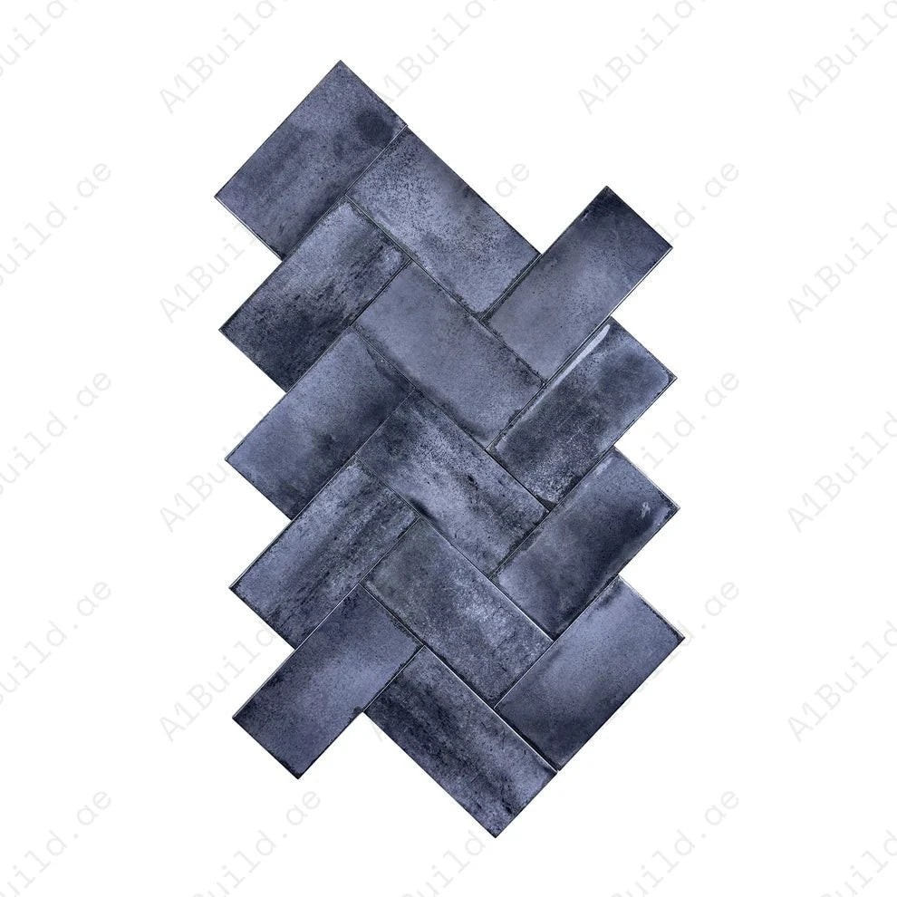 Charcoal Grey Glossy Ceramic Artisanal Tile 100x200 mm. Durable, water-resistant, and elegant design for walls, floors, kitchens, bathrooms, and interiors.