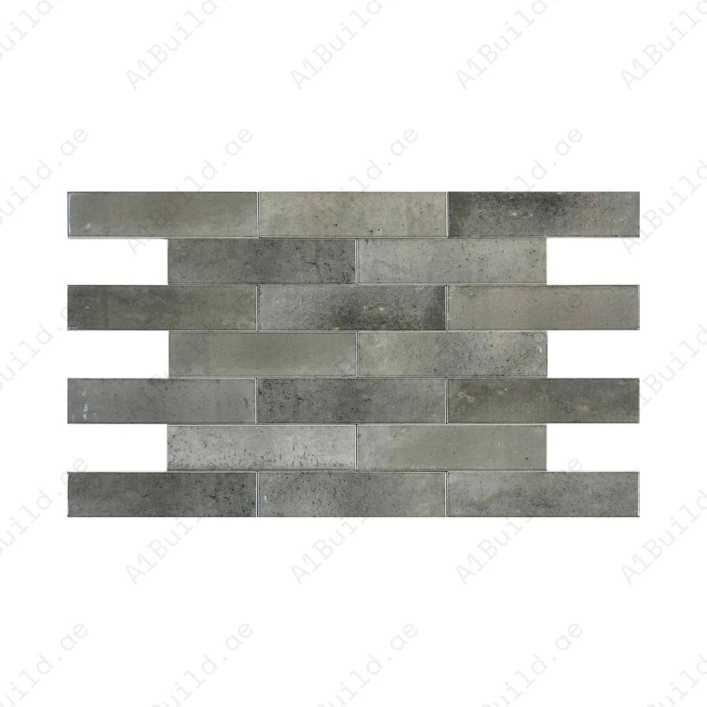 Charcoal Grey Glossy Porcelain Artisanal Tile 57x239 mm. Durable, water-resistant, and elegant tiles perfect for walls, floors, kitchens, and bathrooms.