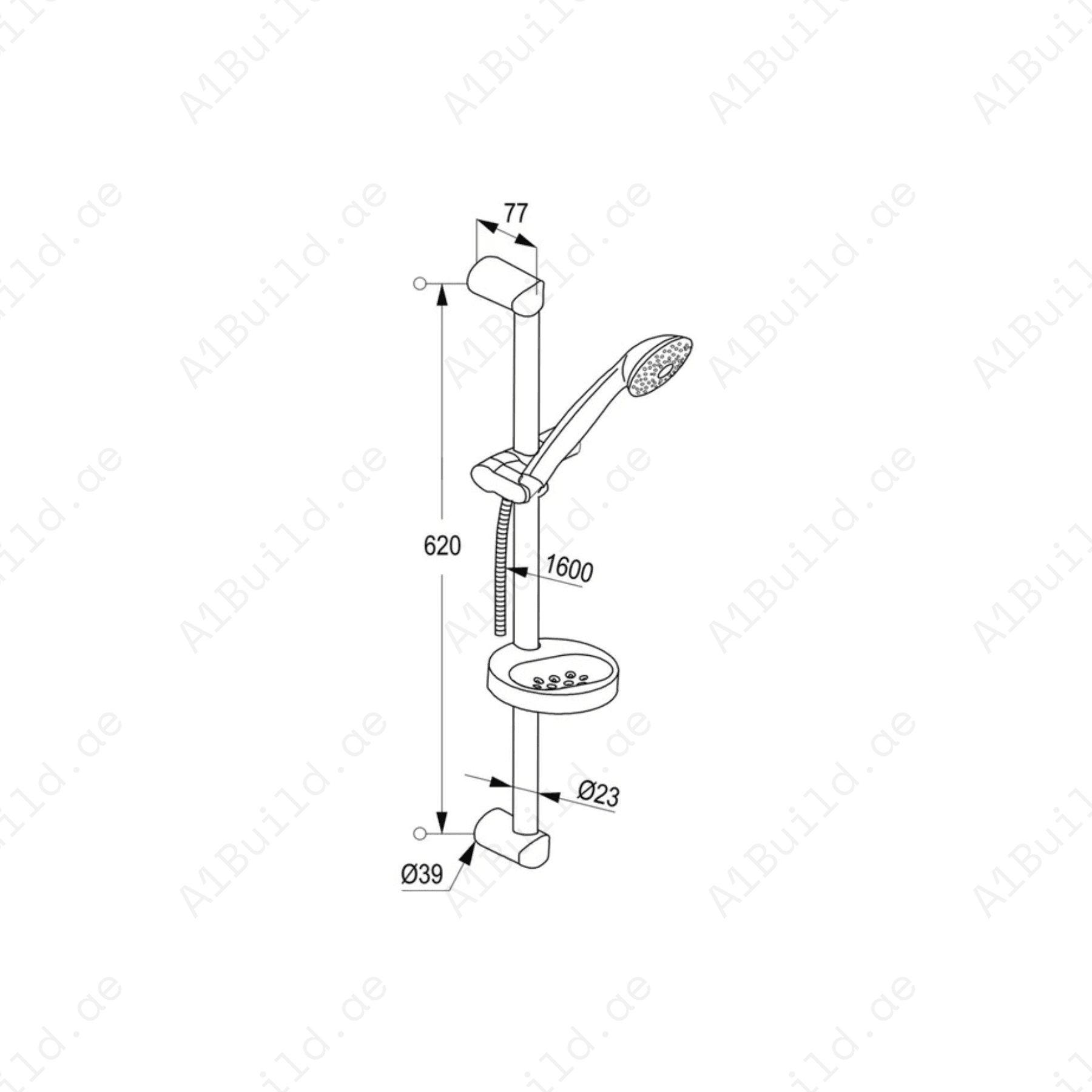 Chrome 1S Shower Set with Soap Dish and Plastic-Coated Hose