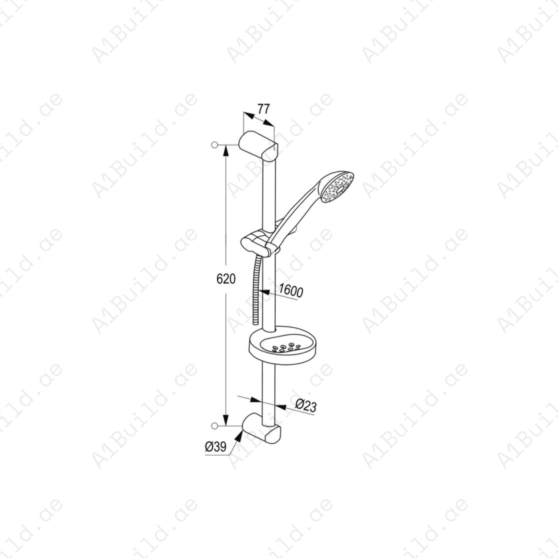 Chrome 1S Shower Set with Soap Dish and Plastic-Coated Hose