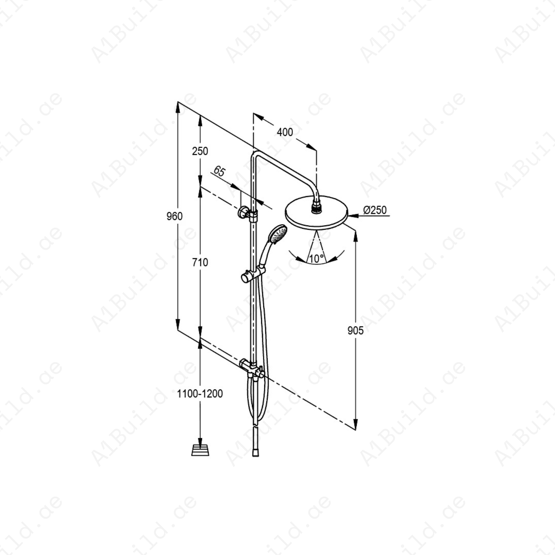 Dual Shower System L = 960 mm | Chrome | Hand & Head Shower, Diverter