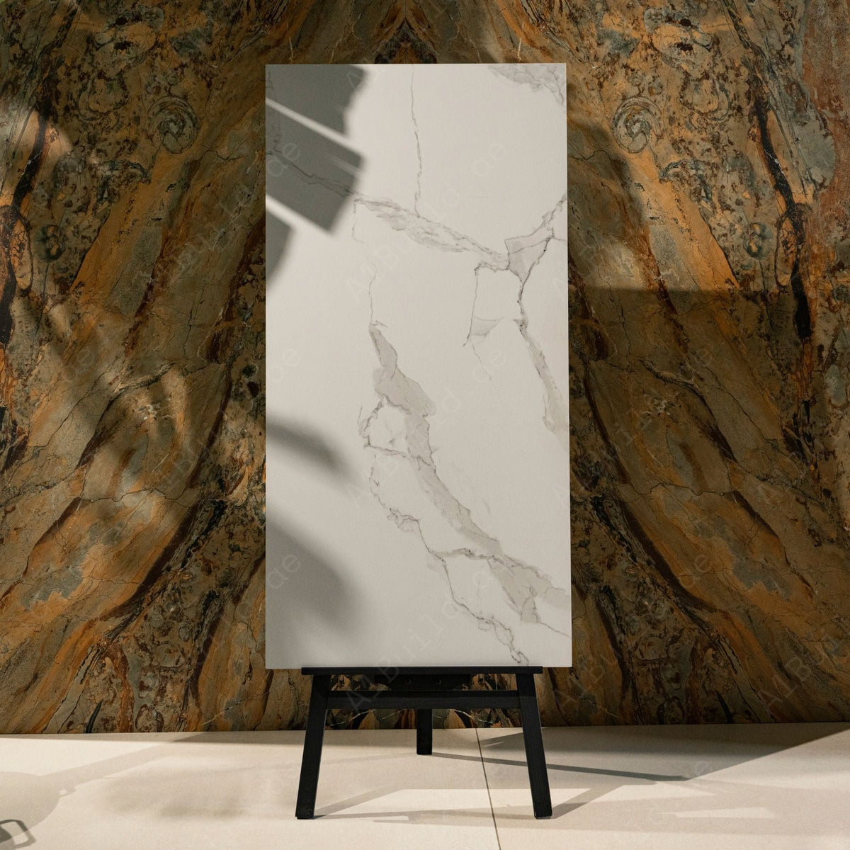 Classic Statuario porcelain tile in 60×120cm offers a luxurious white marble look with elegant grey veining, high durability and low maintenance for modern interiors.