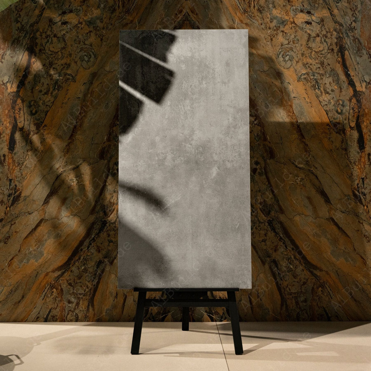 Concrete Grey porcelain tile in 60x120cm size with modern concrete look, neutral grey tones and durable 9mm thickness for floors and walls.