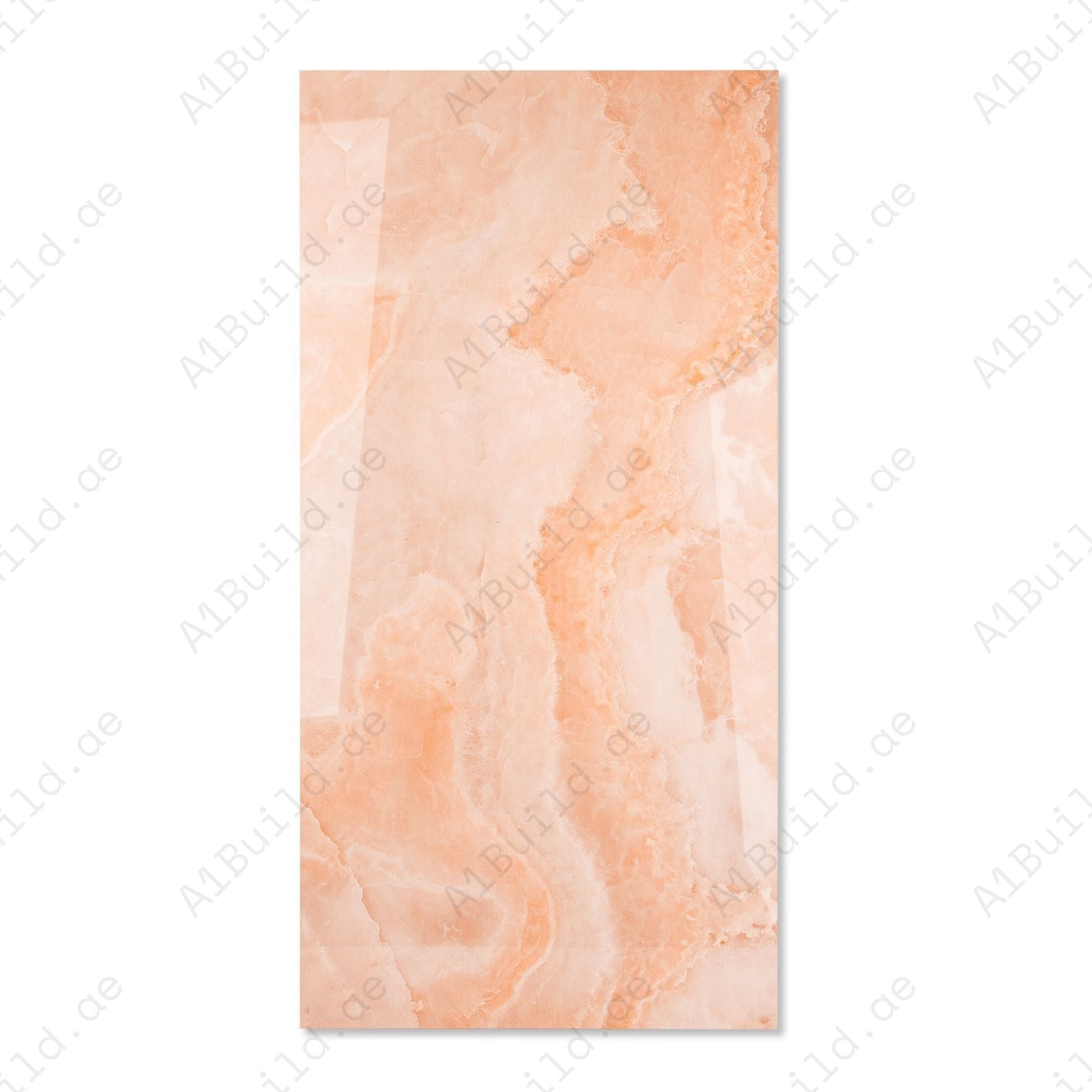 Coral Onyx glossy onyx effect porcelain tile 60x120cm with 9mm thickness features warm coral tones and polished luxury finish.
