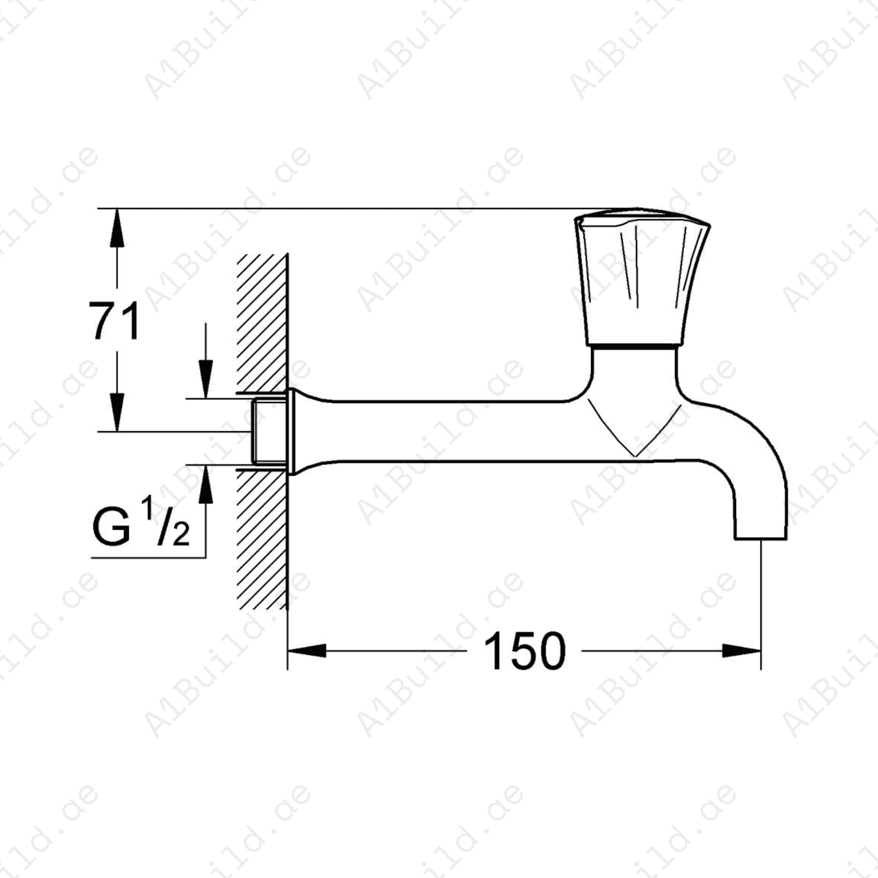 Costa L Bibtap 1/2" – Wall Mounted with Metal Handle & Long-Life Finish