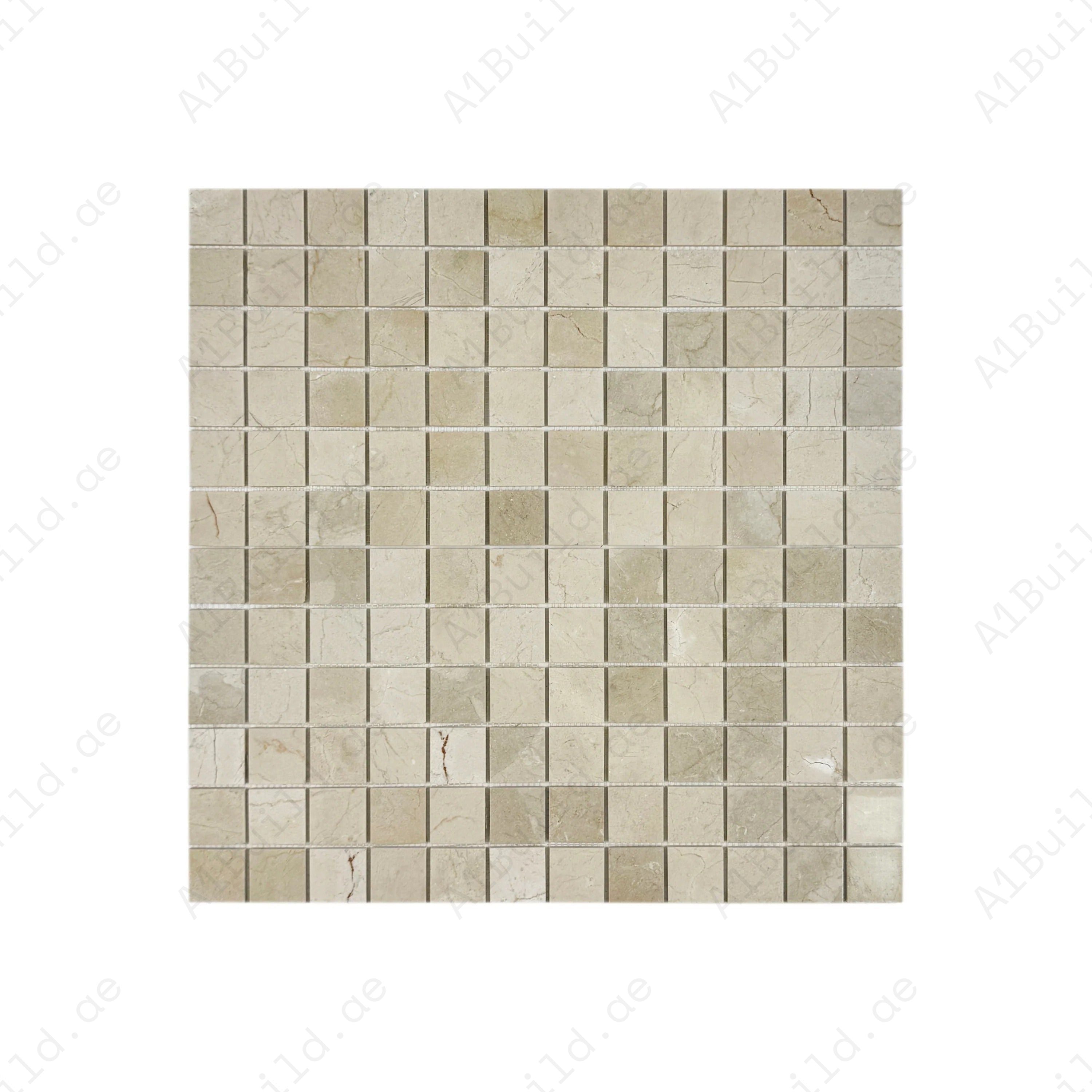 Cream Marfil polished marble mosaic enhances walls, backsplashes, and interiors with warm elegance. Durable, low-maintenance, and crafted for luxury spaces.