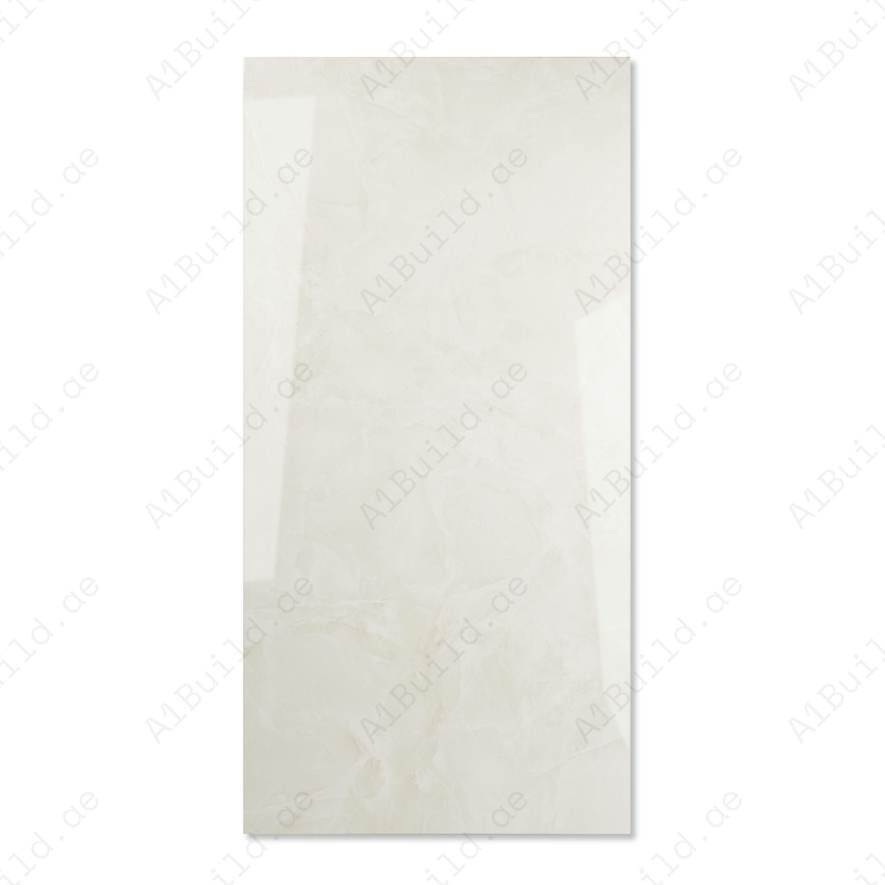 Crema White glossy marble effect porcelain tile 60x120cm with 9mm thickness features soft cream tones, subtle veining and elegant polished finish.
