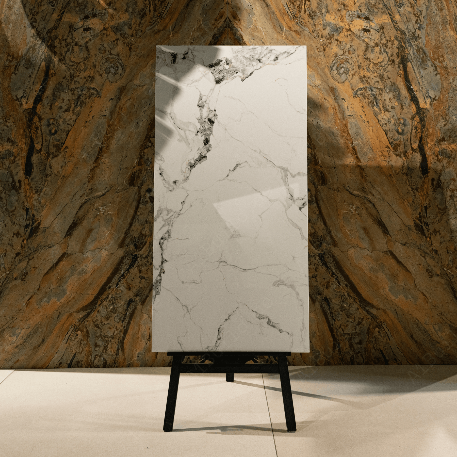 Crystal Ash porcelain tile 60x120cm 9mm thickness, ash grey marble look design, durable porcelain tile for modern floors and walls.