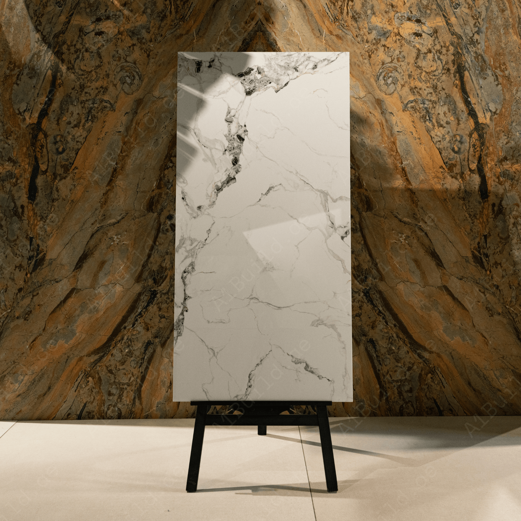 Crystal Ash porcelain tile 60x120cm 9mm thickness, ash grey marble look design, durable porcelain tile for modern floors and walls.