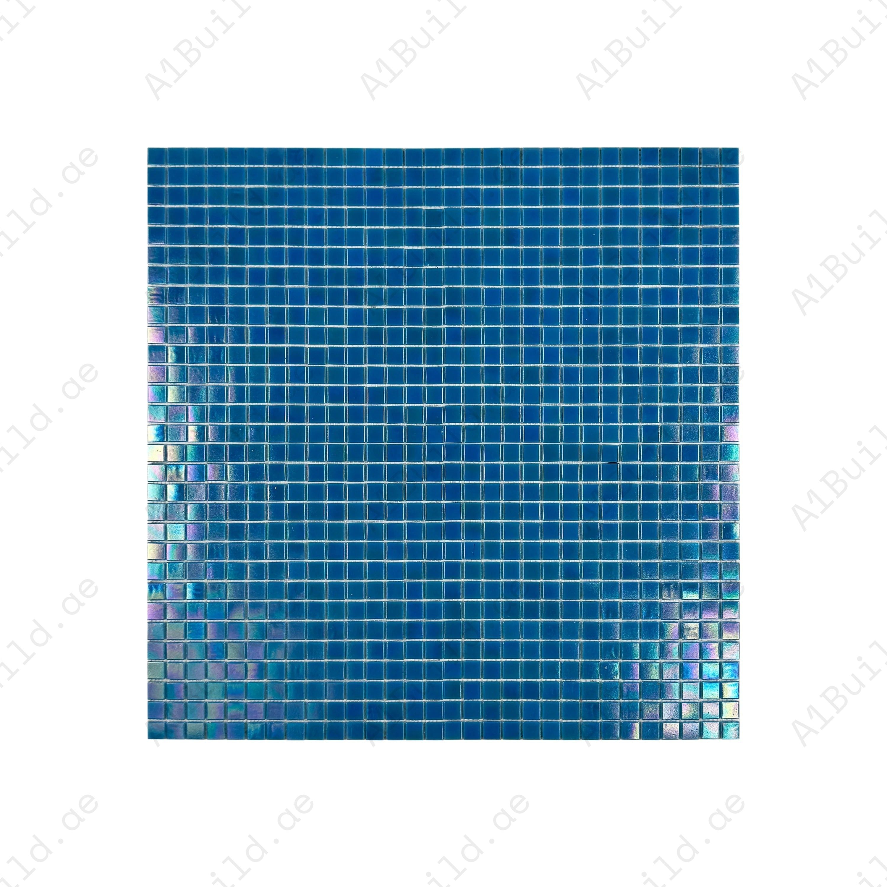 Cyan Blue Iridescent Glass Mosaic – premium, durable & eco-friendly tiles with UV and slip resistance, perfect for pools, spas, water features & walls.
