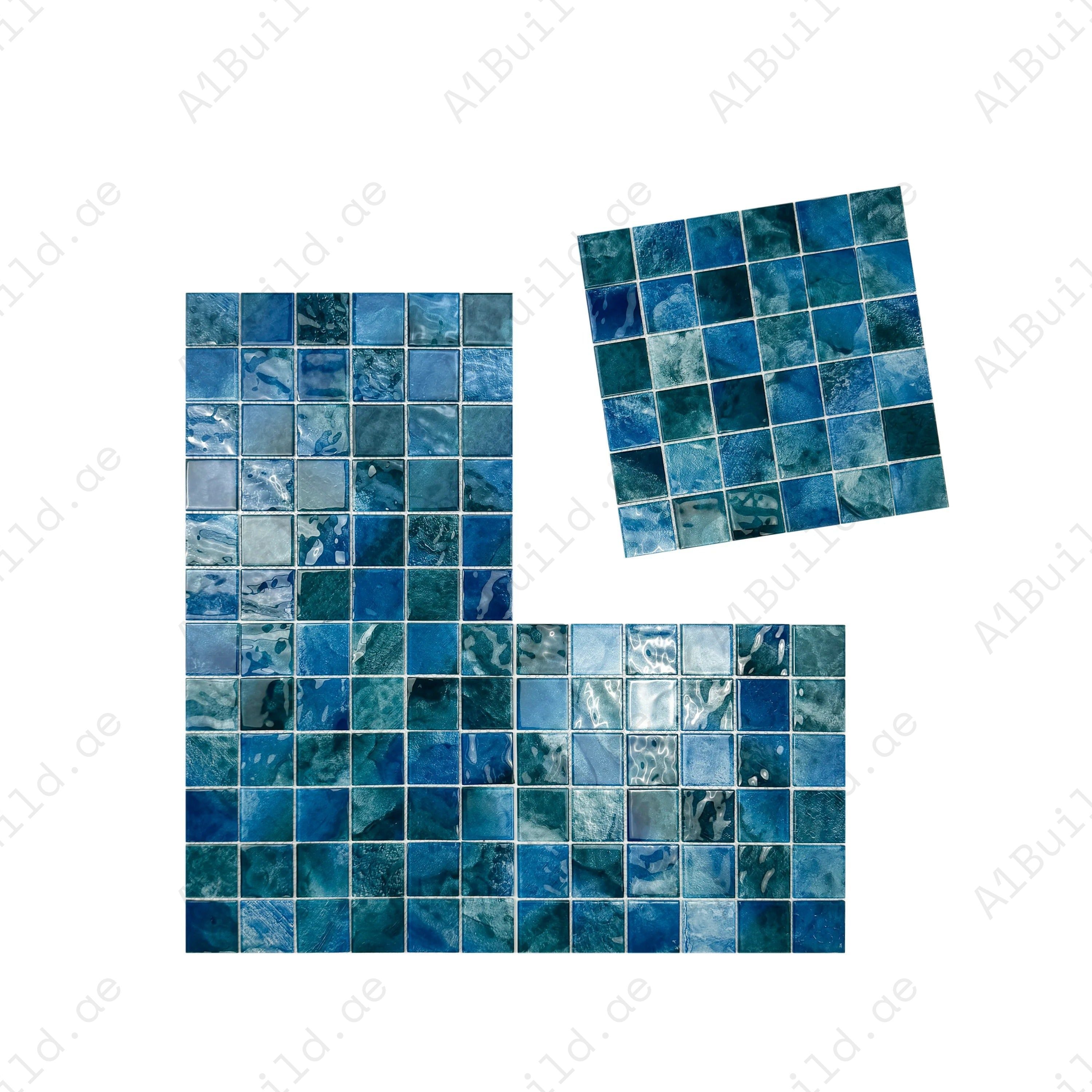 Cyan Blue, Sky Blue & Tiffany Blue glass mosaic tile for pools, spas & walls. Durable, slip-resistant, eco-friendly & perfect for Dubai luxury projects.