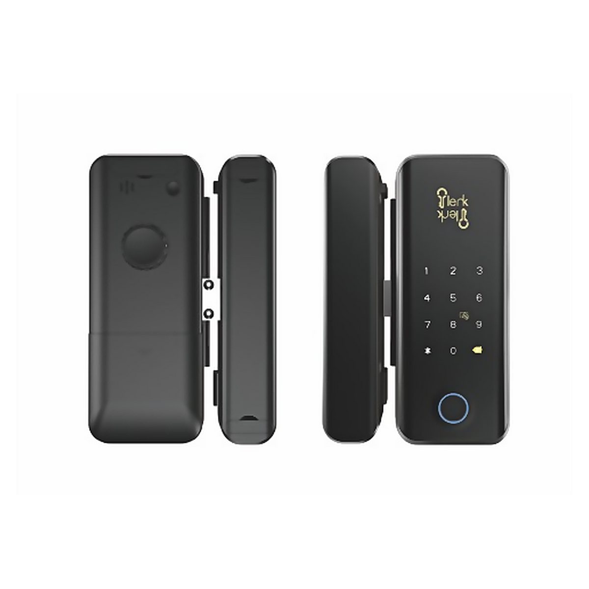 DL.GL.2424.BLK glass door fingerprint lock from the Smart Lock Series. 100-fingerprint glass door lock with key, password, card and app unlocking. Designed for reliable everyday performance.