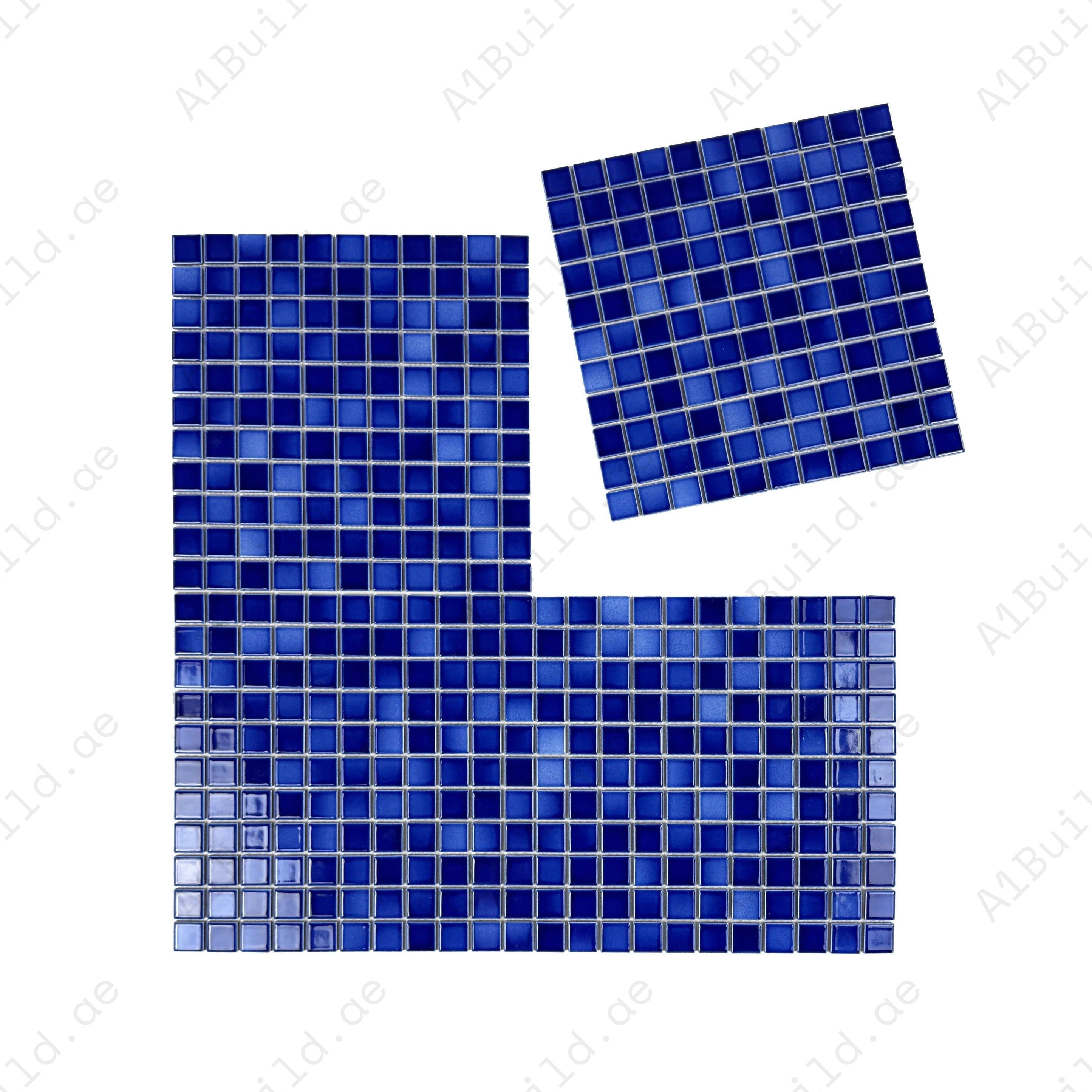 Dark Blue crystalline glazed porcelain mosaic for pools, spas & walls. Durable, slip-resistant, eco-friendly & perfect for Dubai luxury aquatic projects.