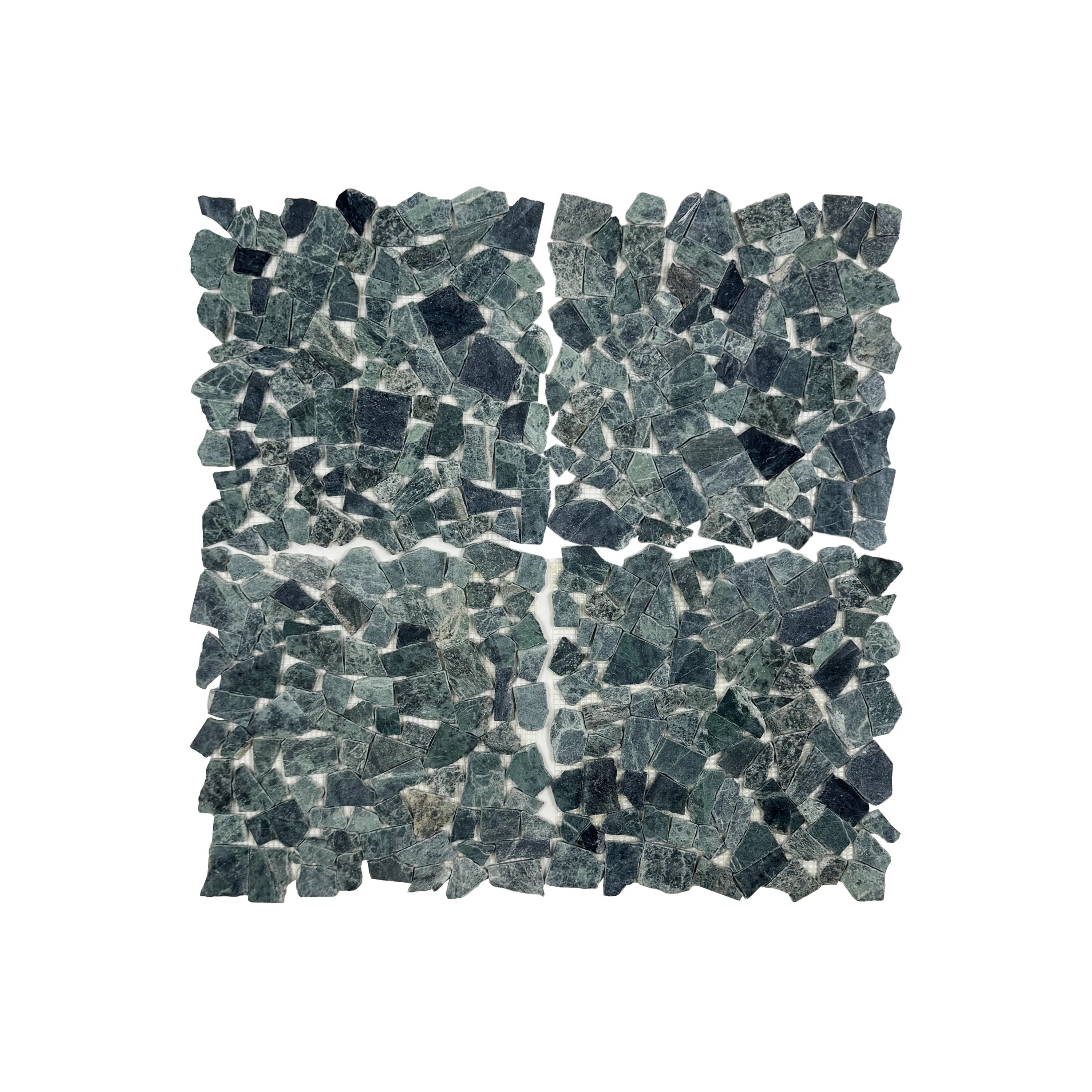 Dark Green honed irregular marble mosaic tile for walls & floors. Durable, elegant, and ideal for luxury interiors with timeless natural beauty & charm.
